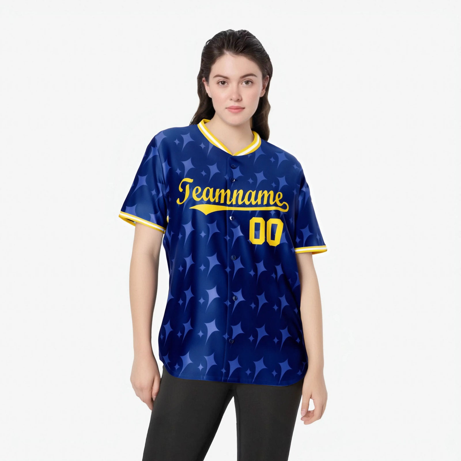 Custom Royal Blue Gold White Authentic Four Pointed Baseball Jersey