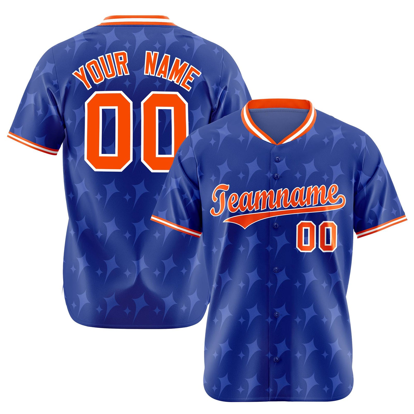 Custom Royal Blue Orange White Authentic Four Pointed Baseball Jersey