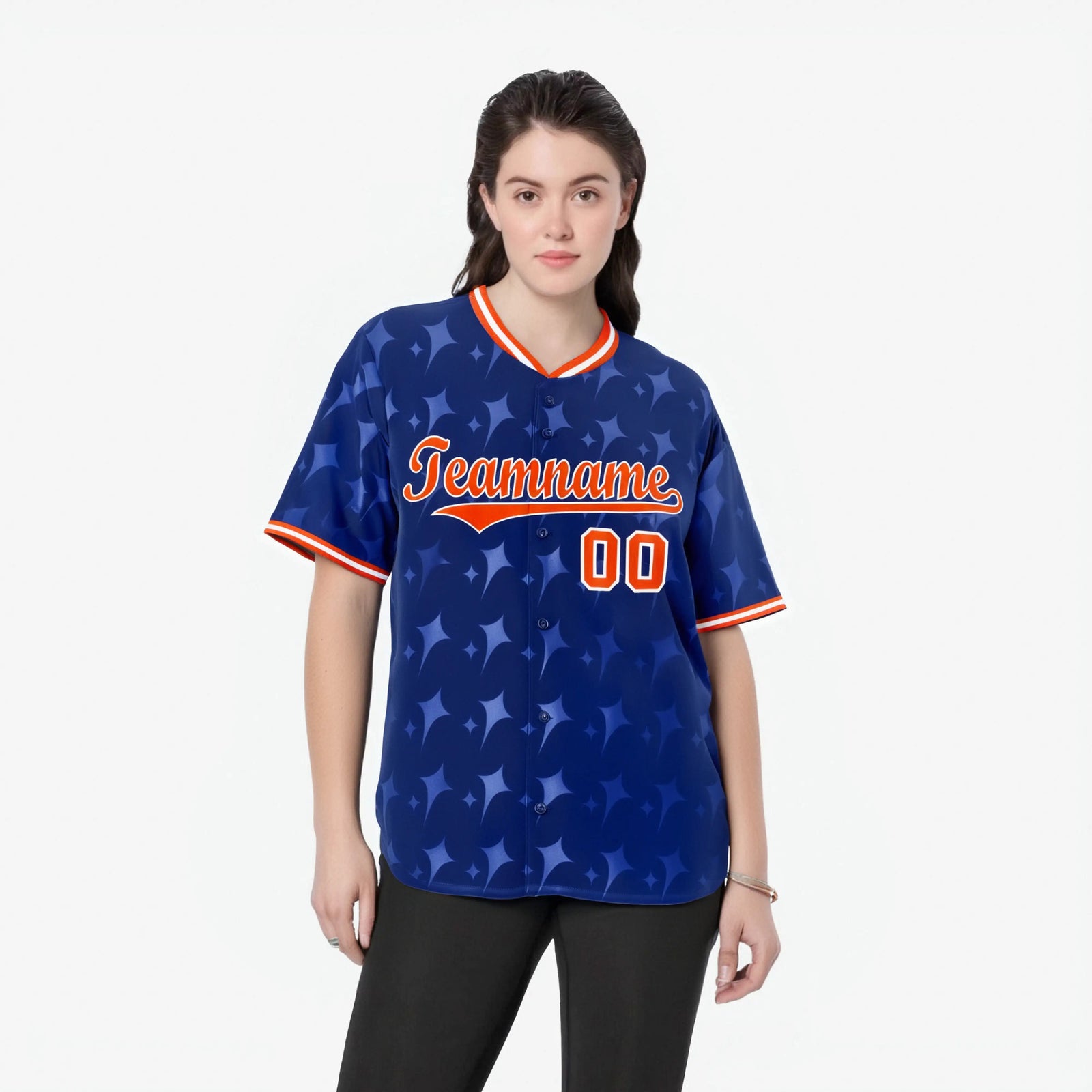 Custom Royal Blue Orange White Authentic Four Pointed Baseball Jersey