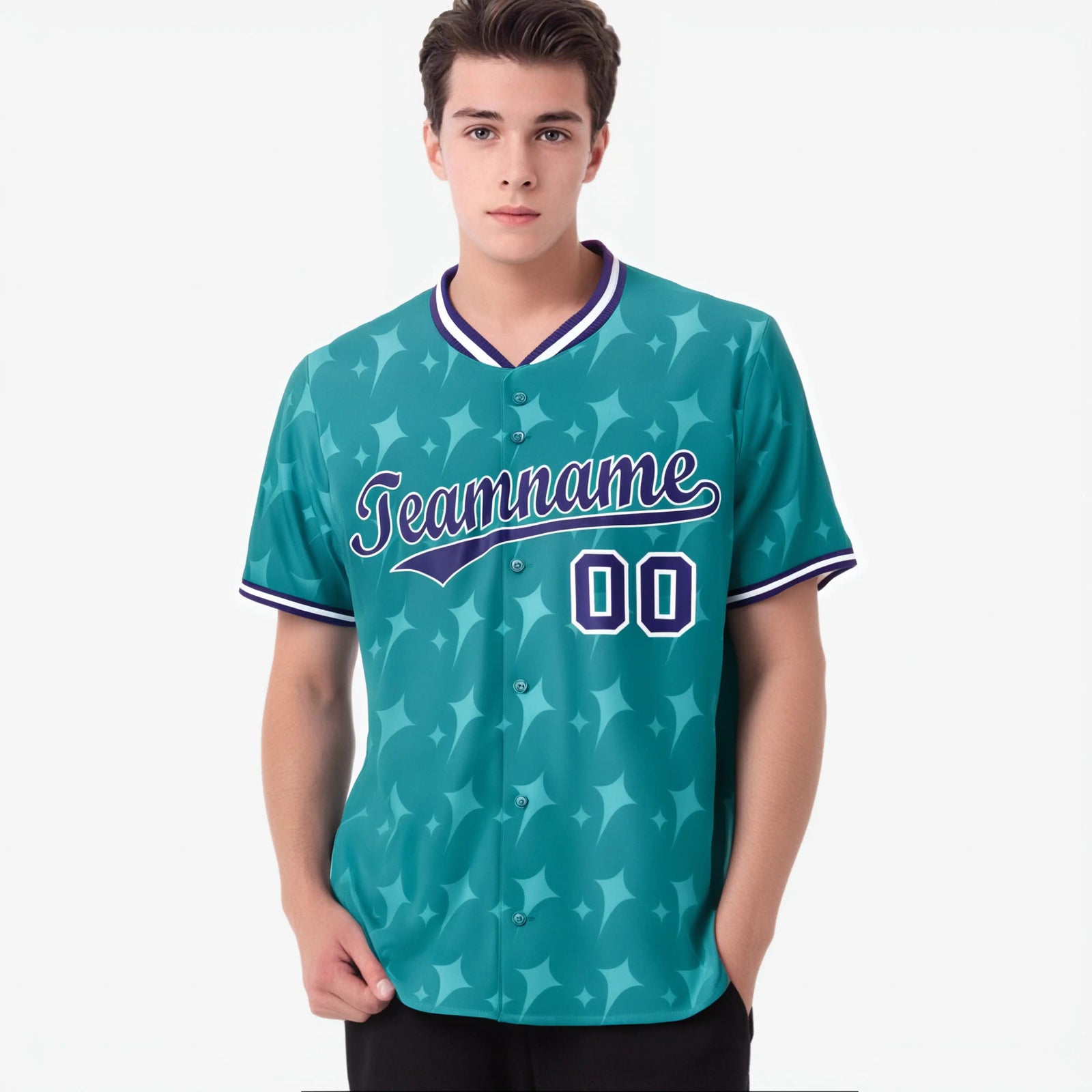 Custom Aqua Purple White Authentic Four Pointed Baseball Jersey