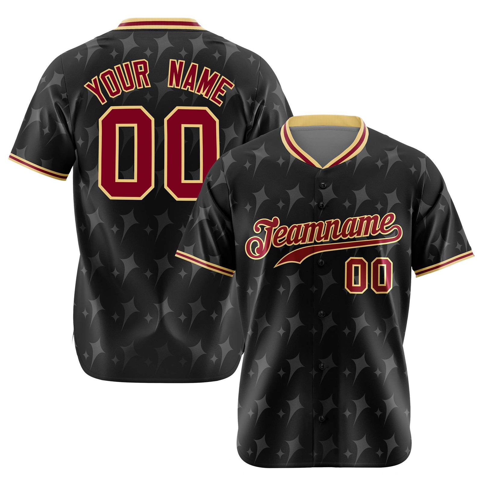 Custom Black Crimson Khaki Authentic Four Pointed Baseball Jersey