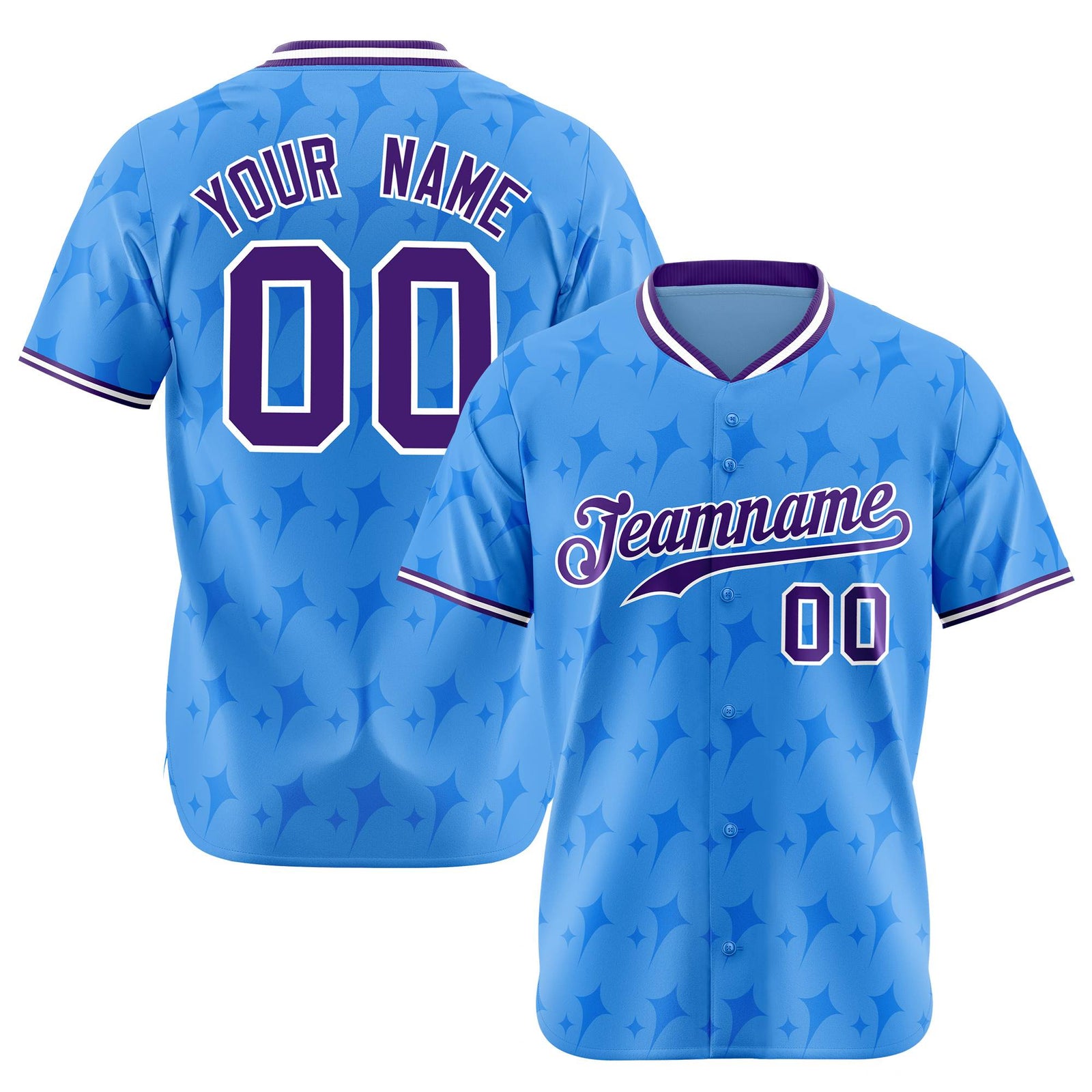 Custom Powder Blue Purple White Authentic Four Pointed Baseball Jersey