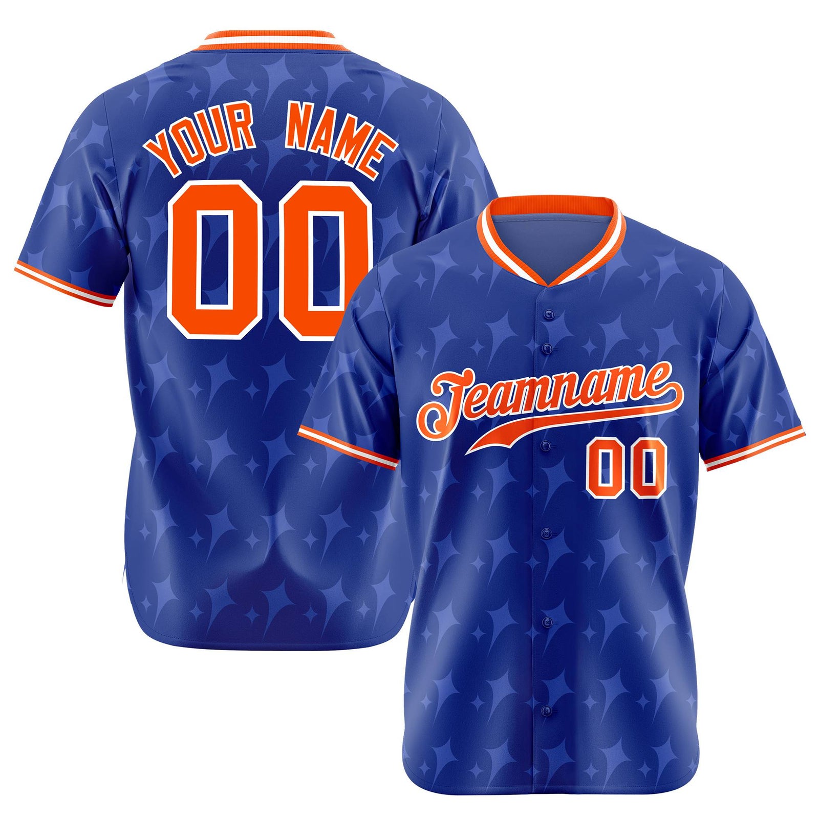 Custom Royal Blue Orange White Authentic Four Pointed Baseball Jersey