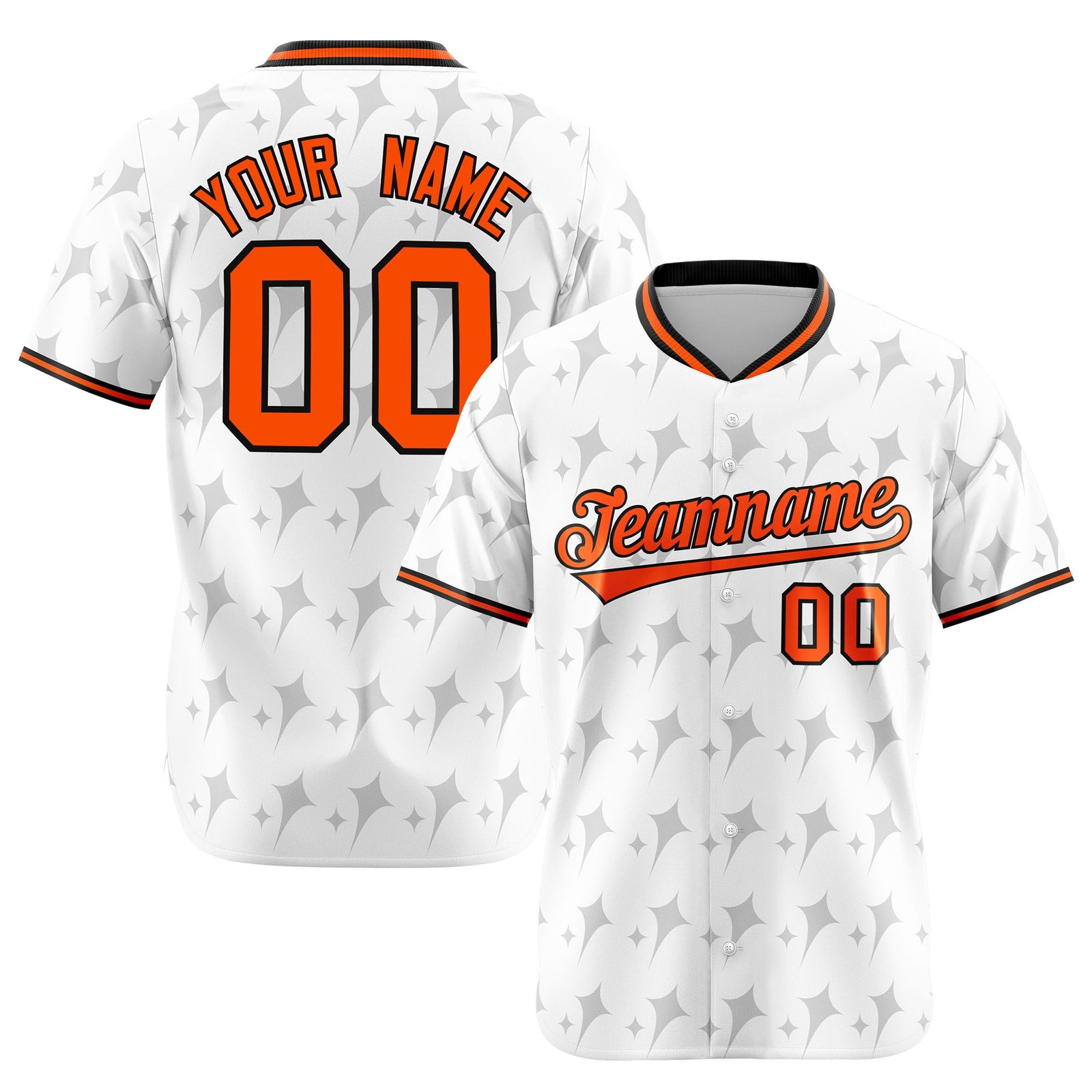 Custom White Orange Black Authentic Four Pointed Baseball Jersey