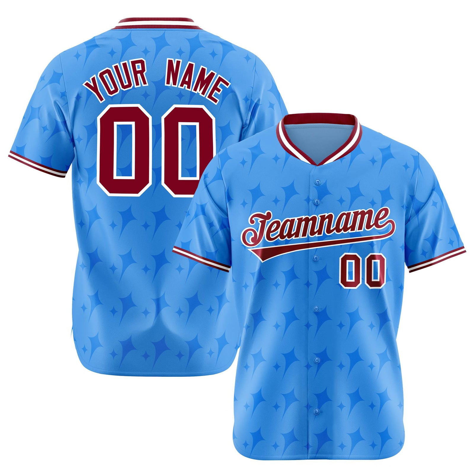 Custom Powder Blue Crimson White Authentic Four Pointed Baseball Jersey