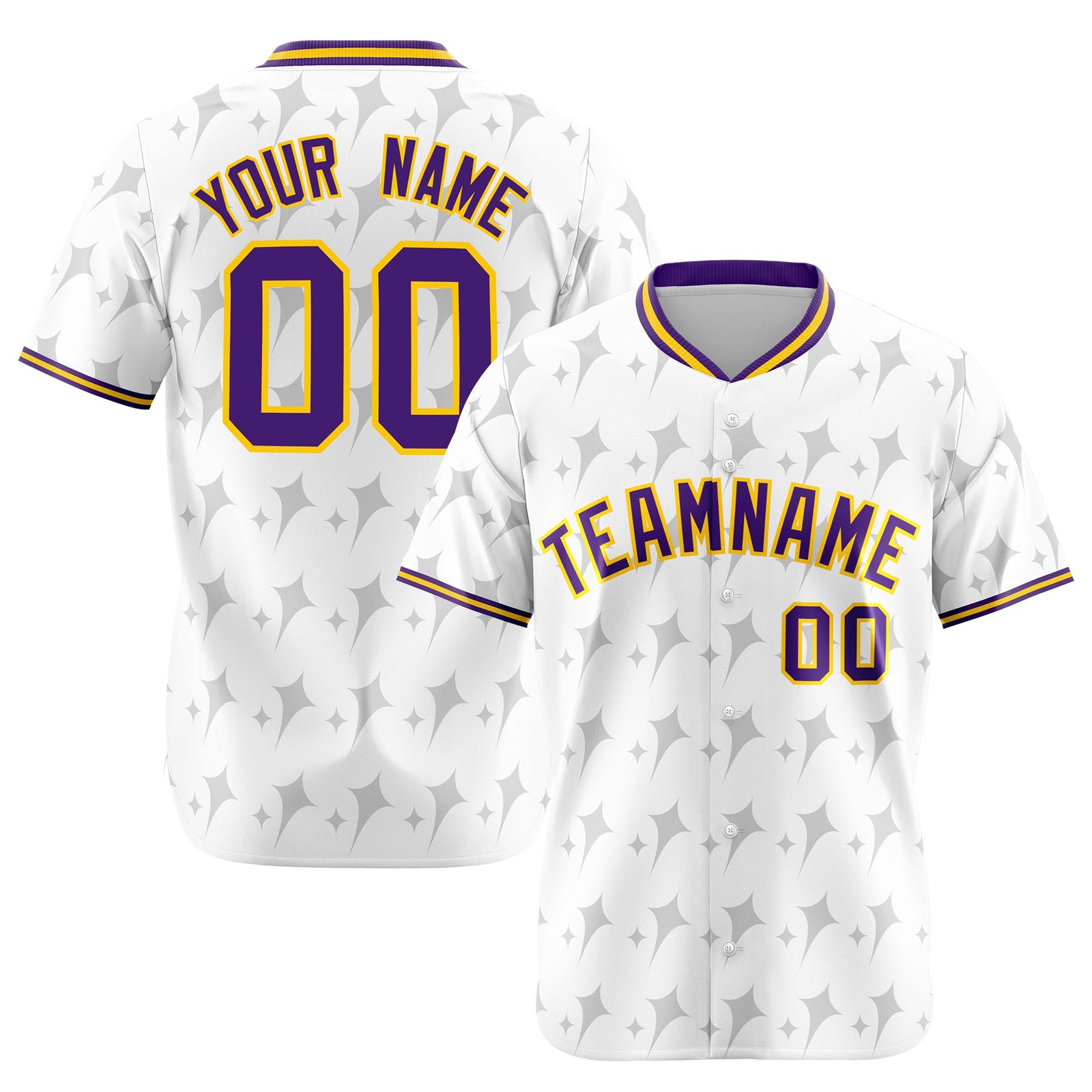 Custom White Purple Gold Authentic Four Pointed Baseball Jersey