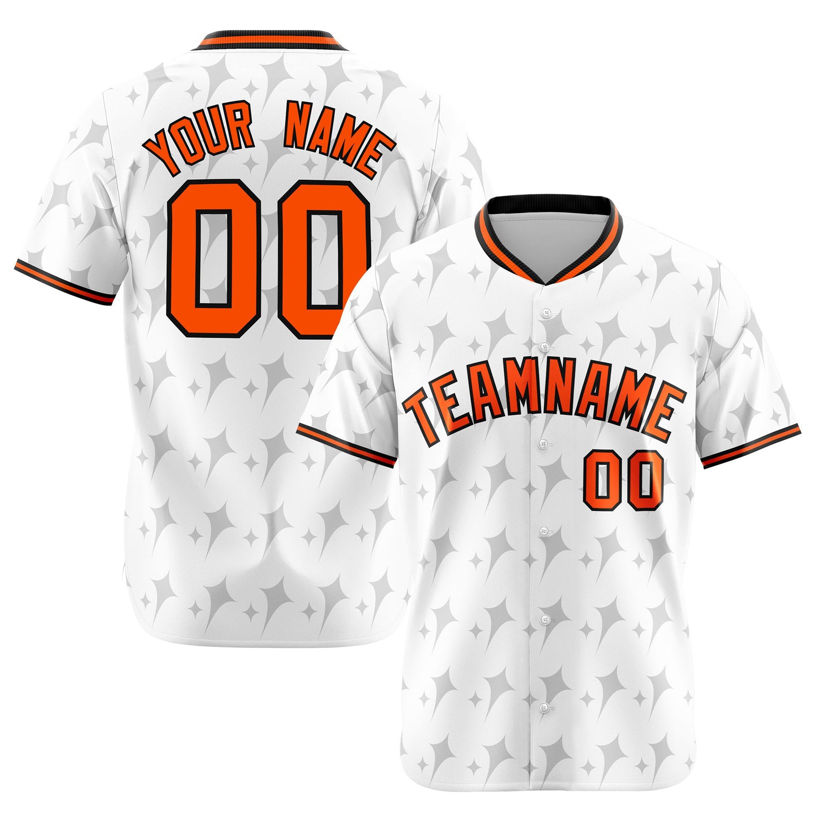Custom White Orange Black Authentic Four Pointed Baseball Jersey