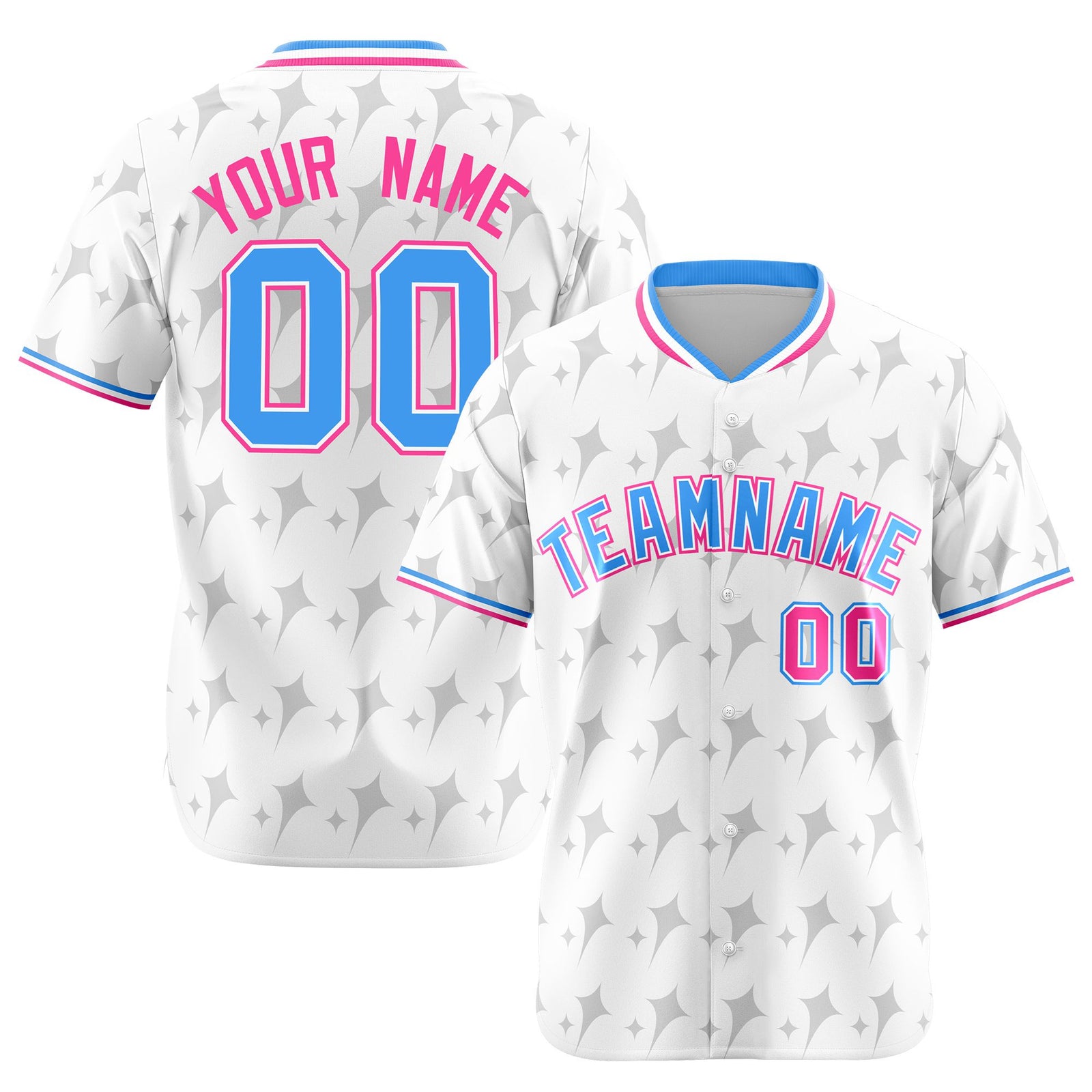 Custom White Powder Blue Pink Authentic Four Pointed Baseball Jersey