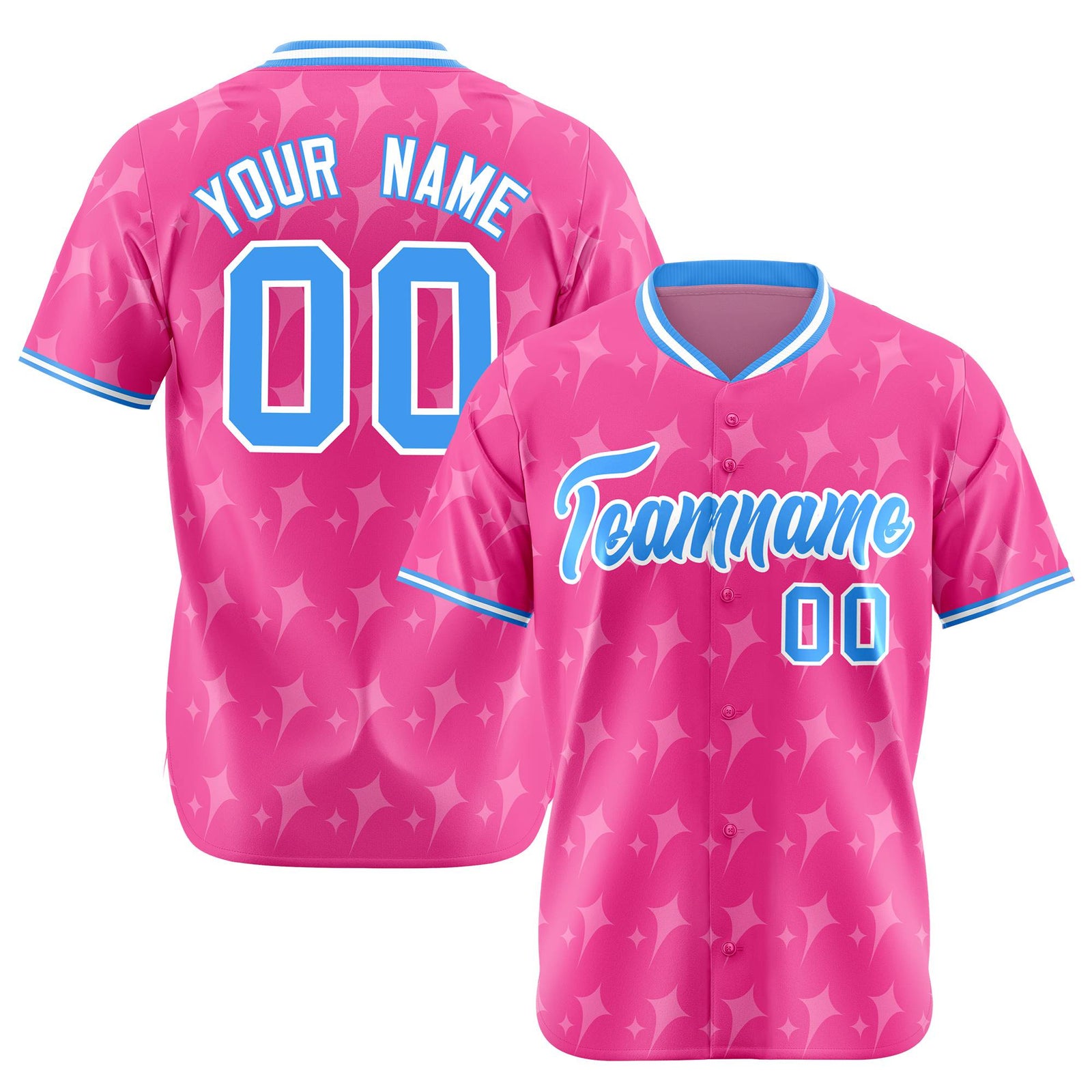 Custom Pink Powder Blue White Authentic Four Pointed Baseball Jersey