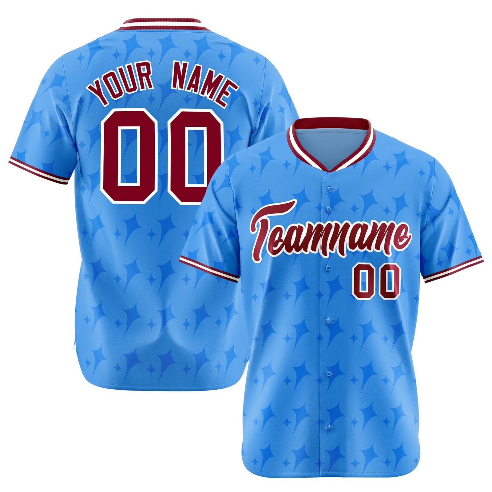 Custom Powder Blue Crimson White Authentic Four Pointed Baseball Jersey