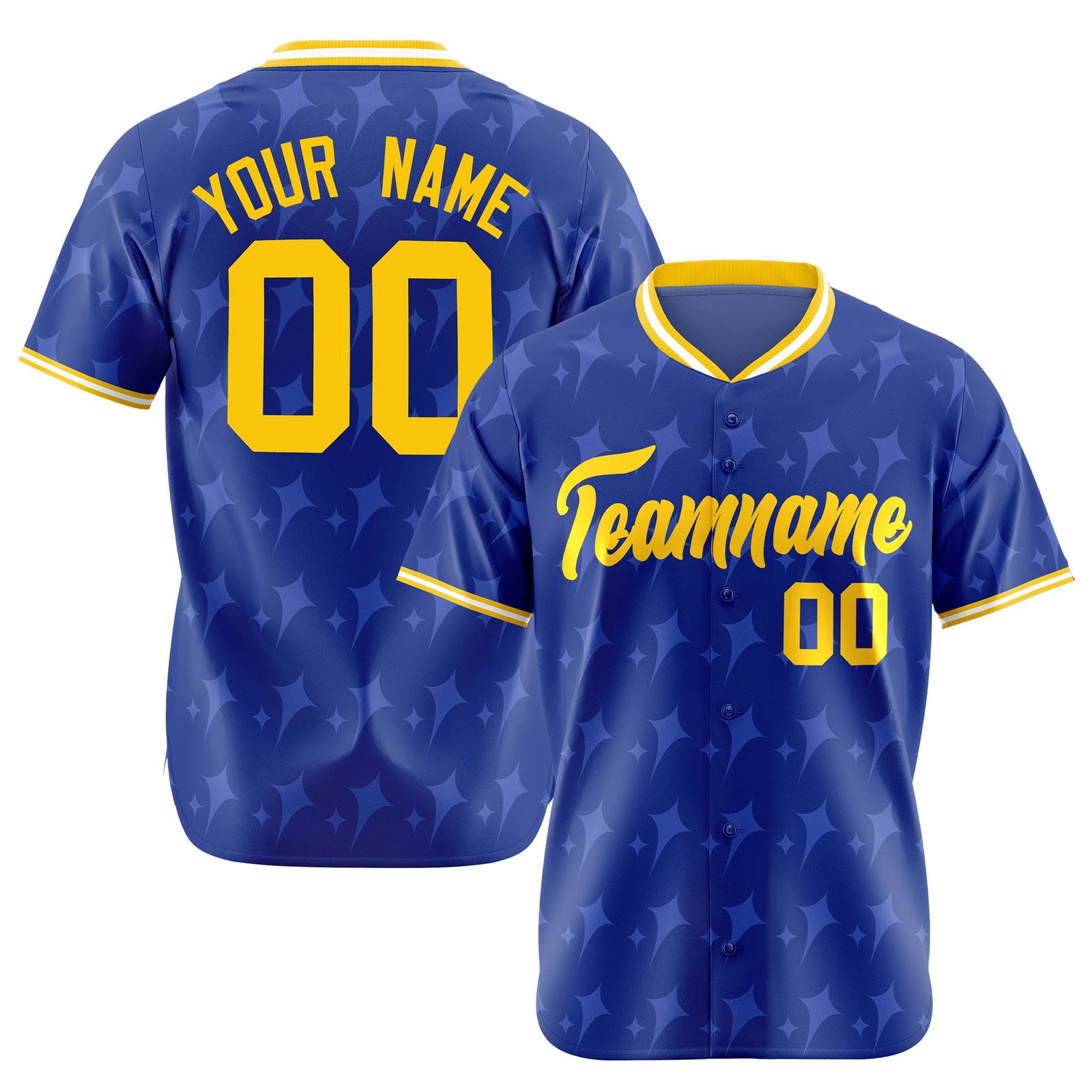Custom Royal Blue Gold White Authentic Four Pointed Baseball Jersey
