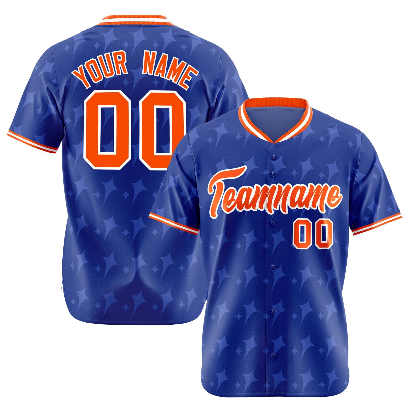 Custom Royal Blue Orange White Authentic Four Pointed Baseball Jersey