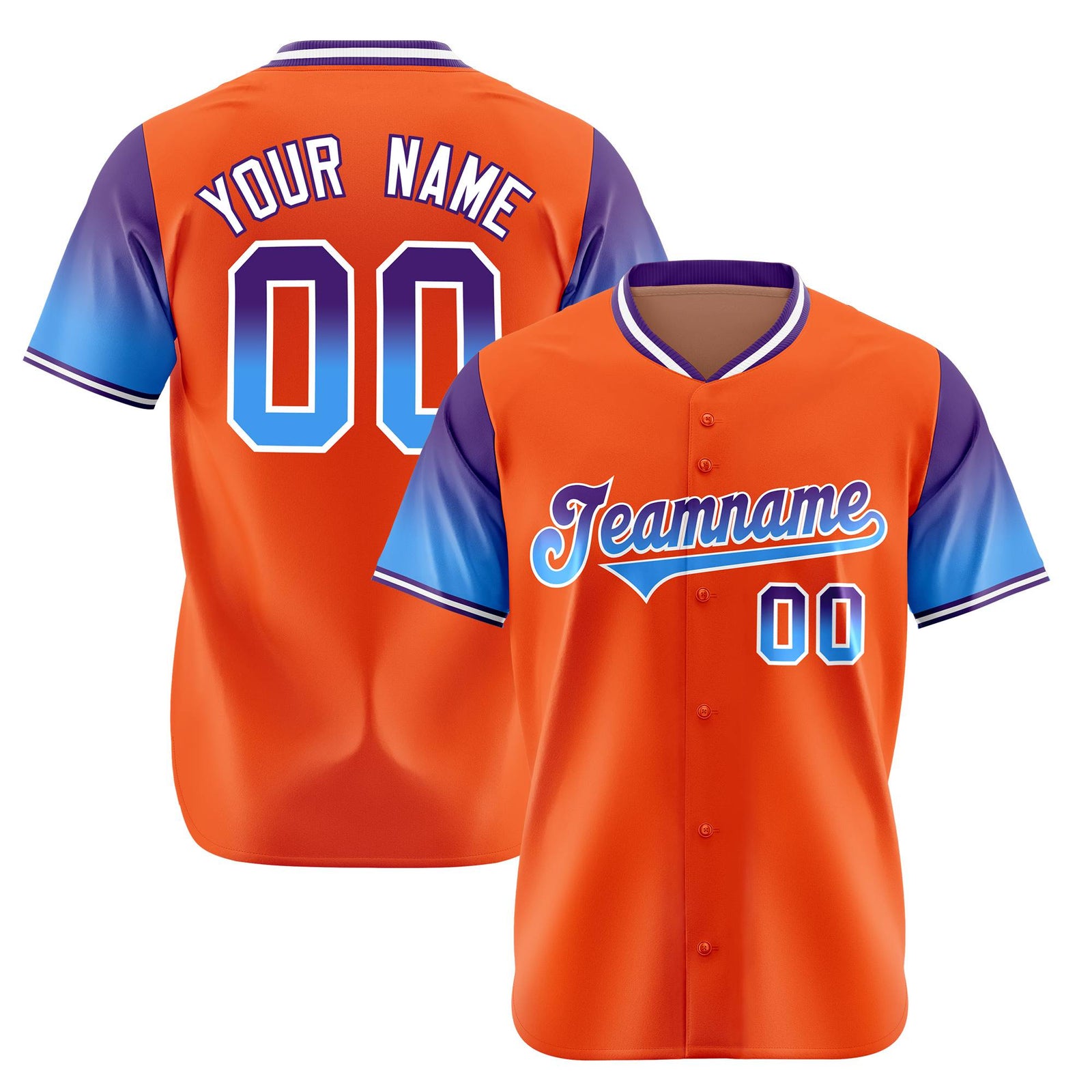 Custom Orange Purple-Powder Blue Gradient Fashion Authentic Baseball Jersey