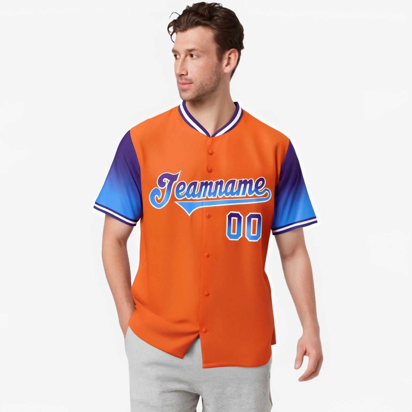 Custom Orange Purple-Powder Blue Gradient Fashion Authentic Baseball Jersey