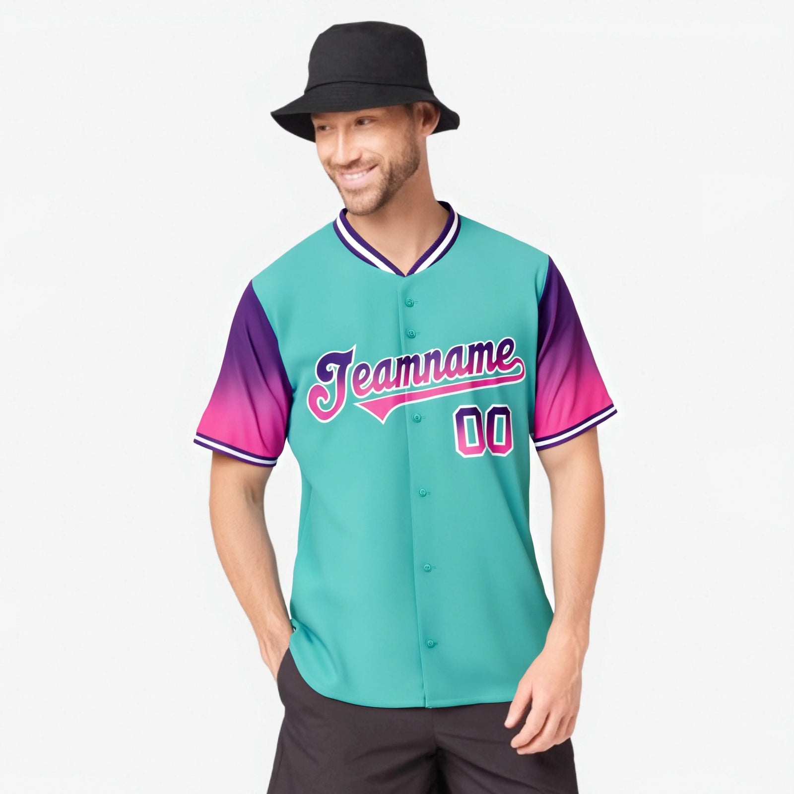 Custom Aqua Purple-Pink Gradient Fashion Authentic Baseball Jersey