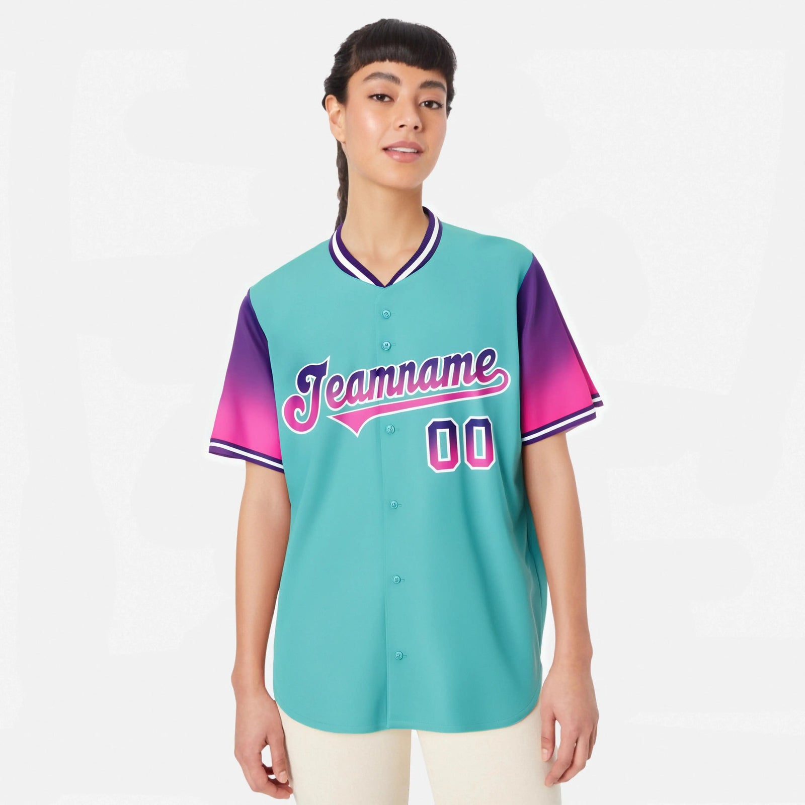 Custom Aqua Purple-Pink Gradient Fashion Authentic Baseball Jersey