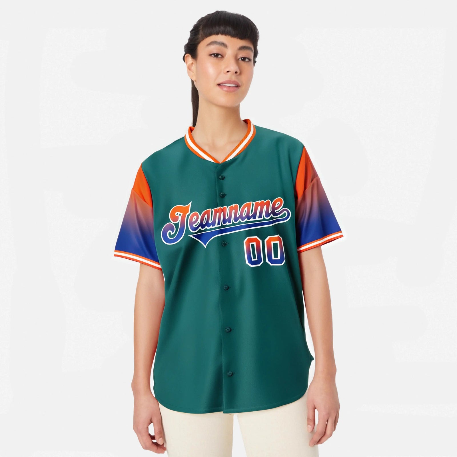 Custom Midnight Green Orange-Royal Blue Gradient Fashion Authentic Baseball Jersey