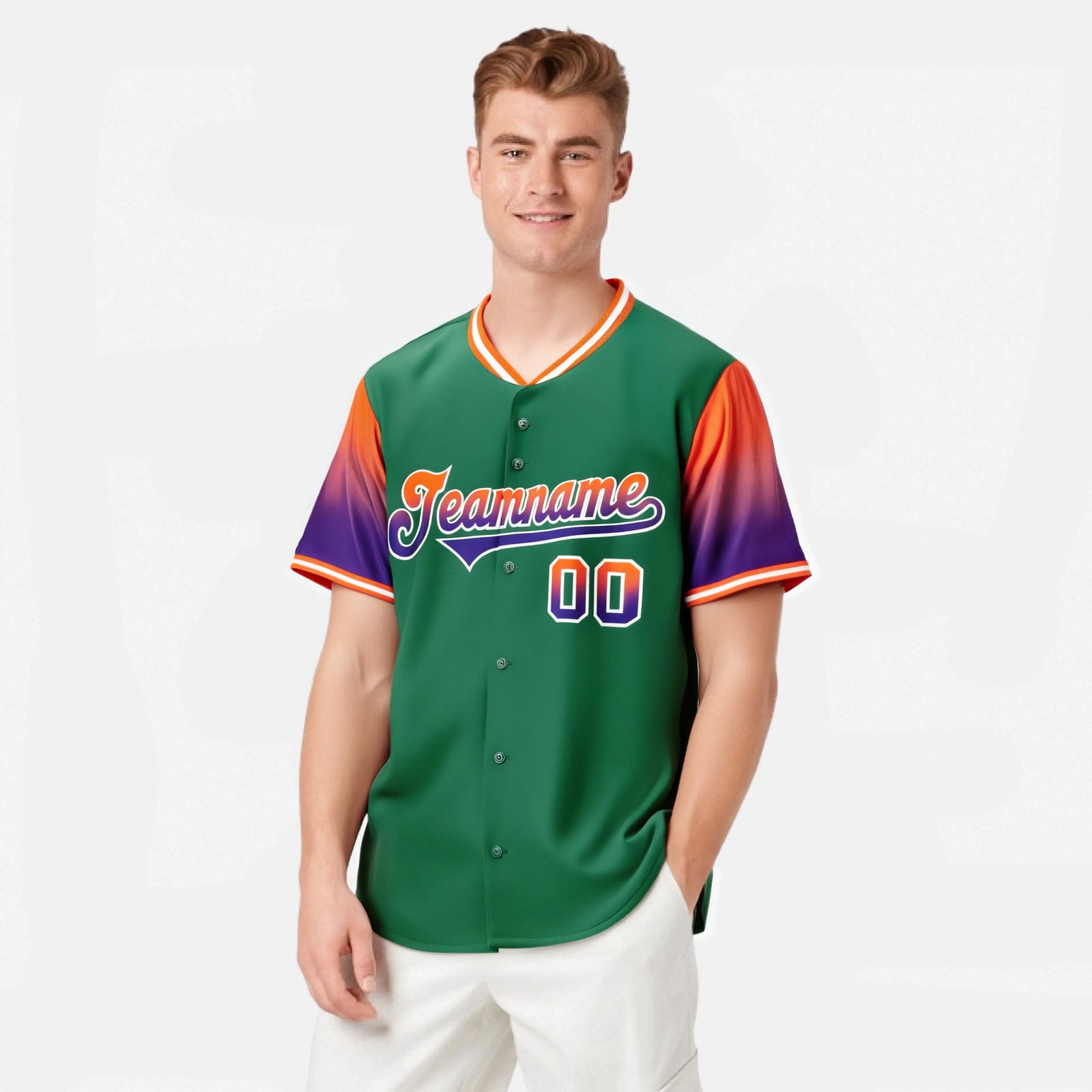 Custom Green Orange-Purple Gradient Fashion Authentic Baseball Jersey