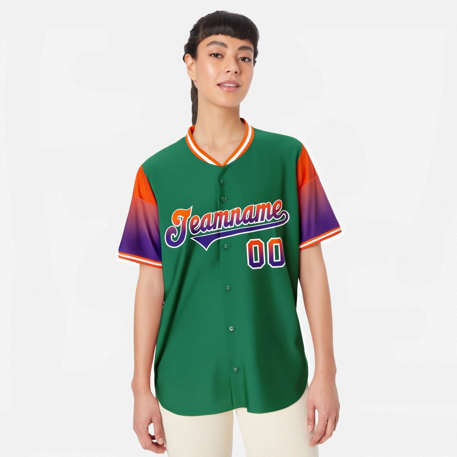 Custom Green Orange-Purple Gradient Fashion Authentic Baseball Jersey
