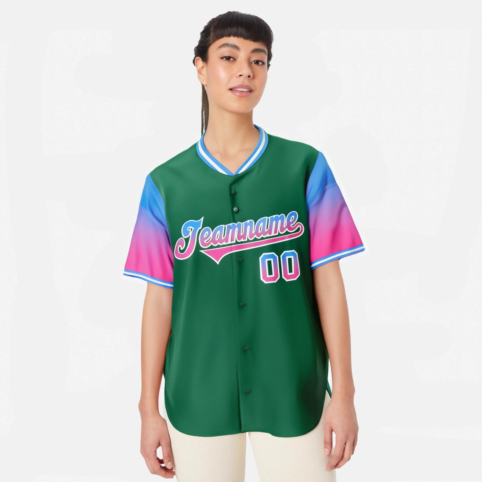 Custom Green Powder Blue-Pink Gradient Fashion Authentic Baseball Jersey