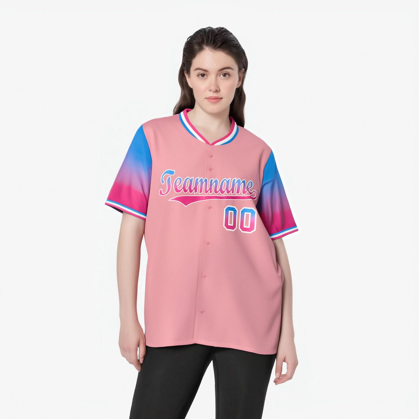 Custom Light Pink Powder Blue-Pink Gradient Fashion Authentic Baseball Jersey