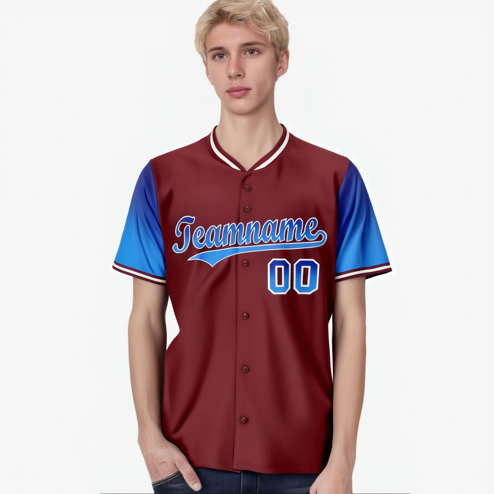 Custom Crimson Royal Blue-Blue Gradient Fashion Authentic Baseball Jersey