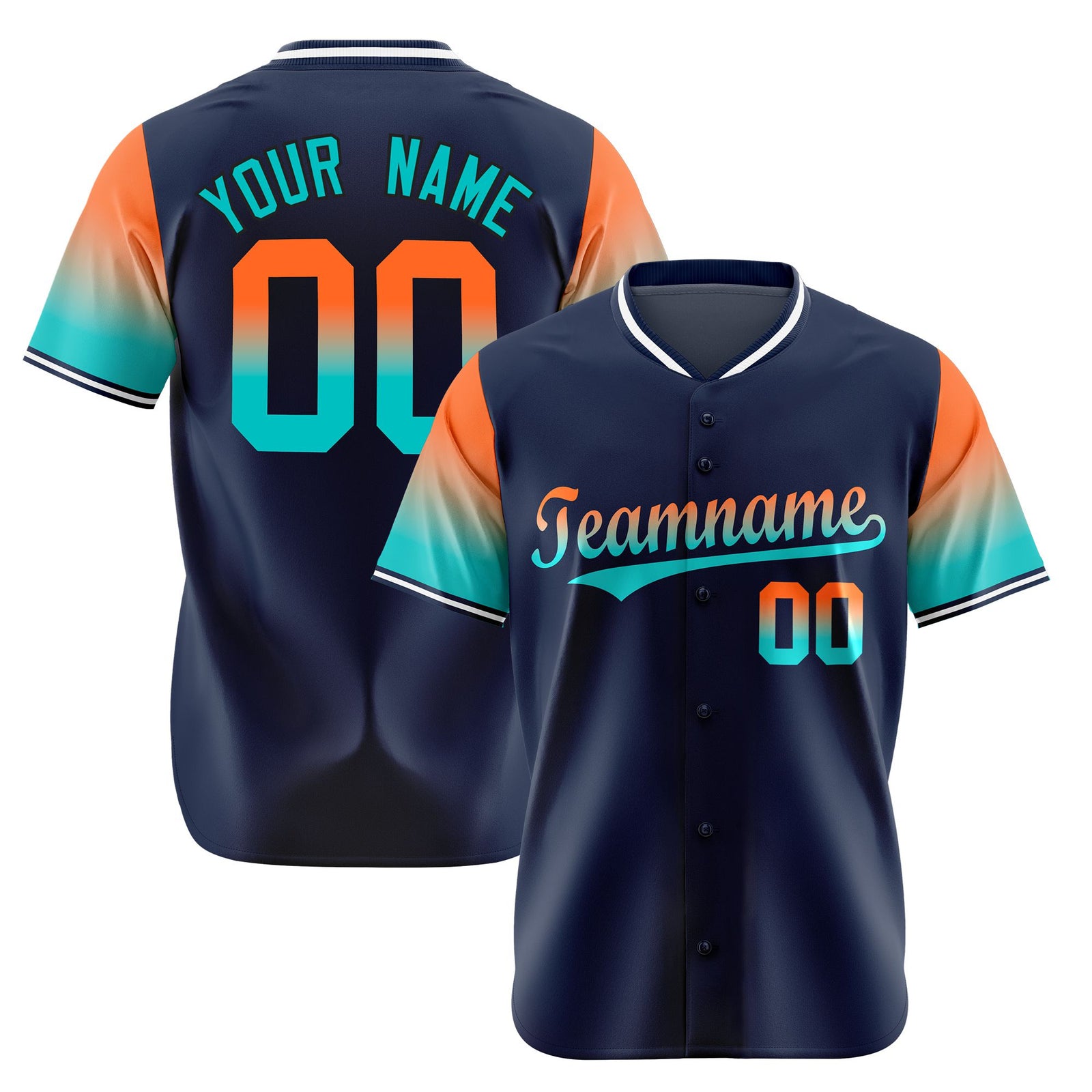 Custom Navy Orange-Aqua Gradient Fashion Authentic Baseball Jersey