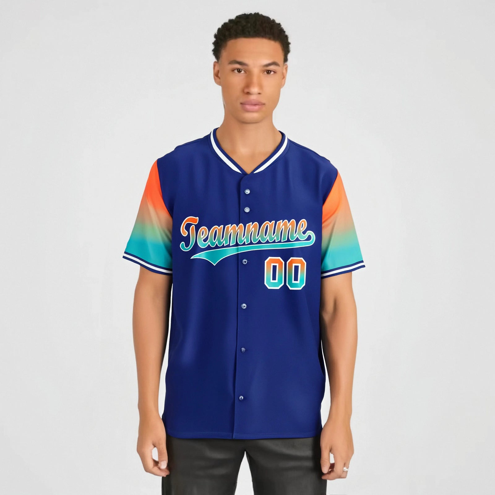 Custom Royal Blue Orange-Aqua Gradient Fashion Authentic Baseball Jersey