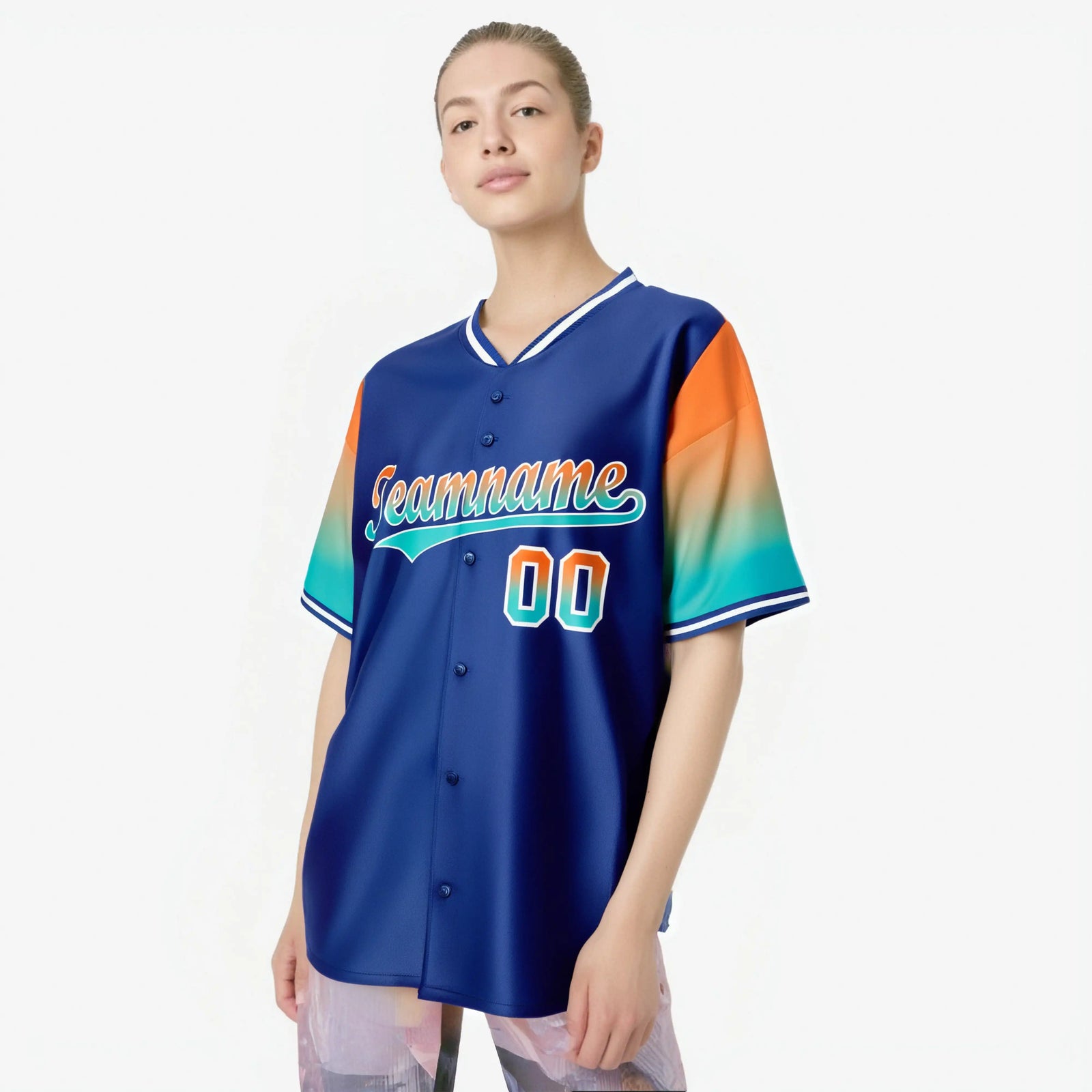 Custom Royal Blue Orange-Aqua Gradient Fashion Authentic Baseball Jersey