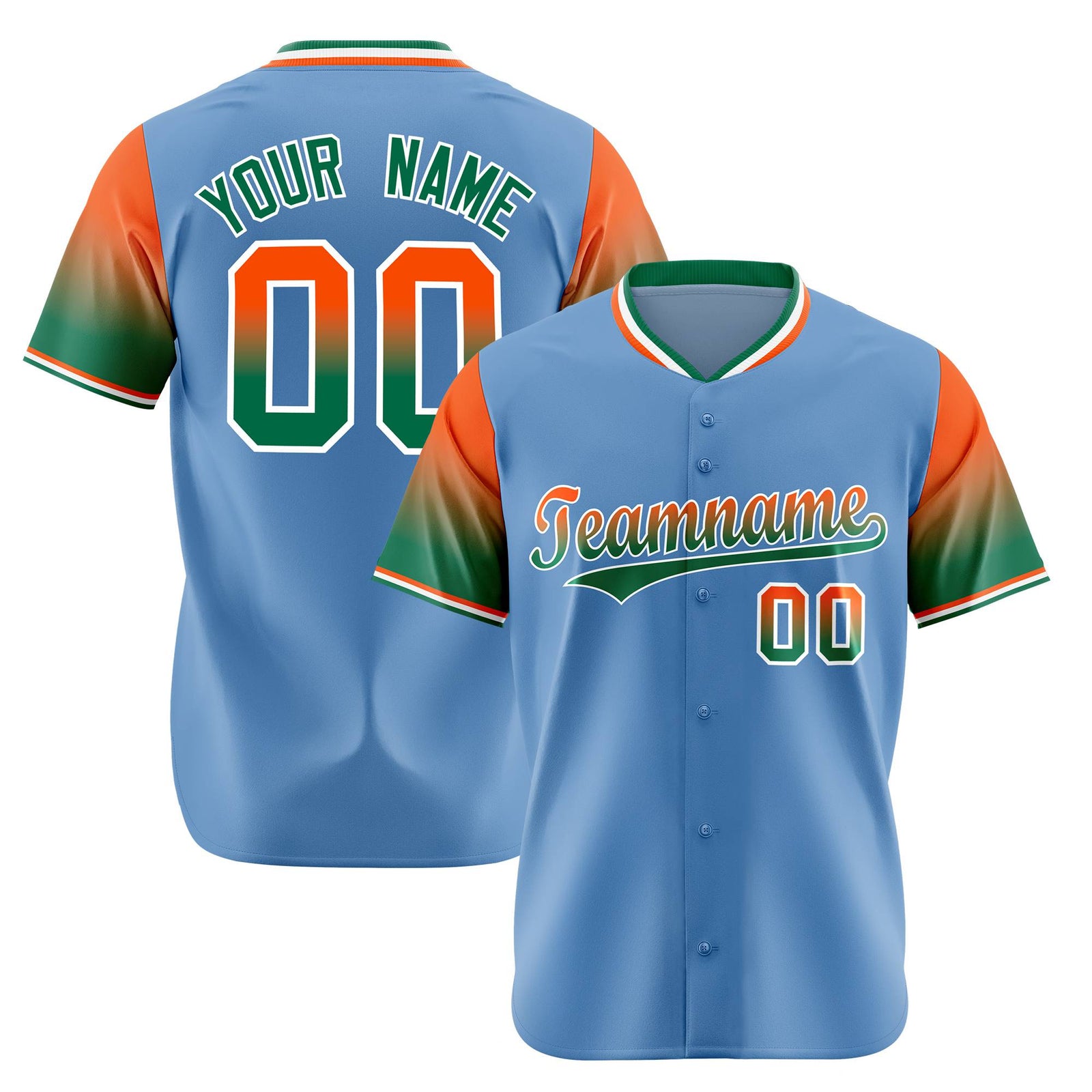 Custom Light Blue Orange-Green Gradient Fashion Authentic Baseball Jersey