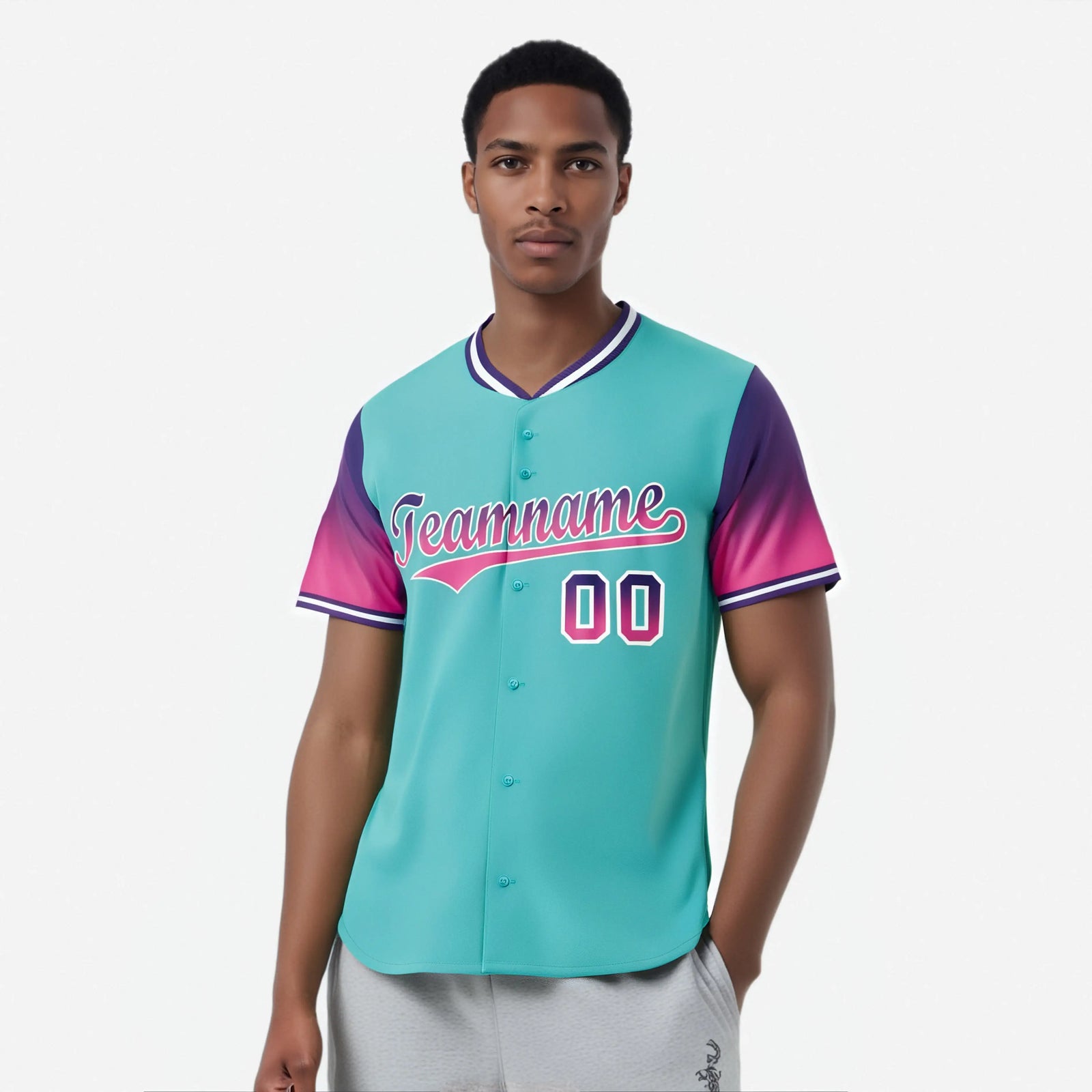 Custom Aqua Purple-Pink Gradient Fashion Authentic Baseball Jersey