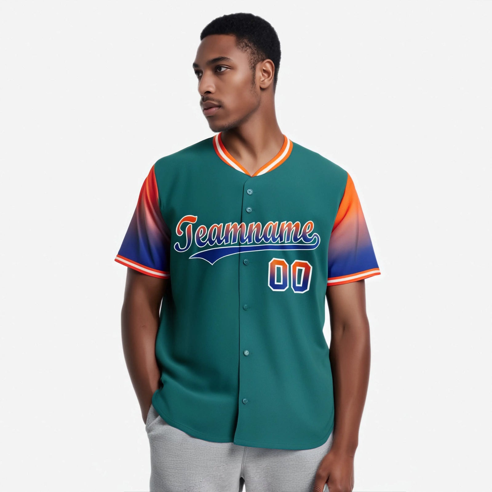 Custom Midnight Green Orange-Royal Blue Gradient Fashion Authentic Baseball Jersey
