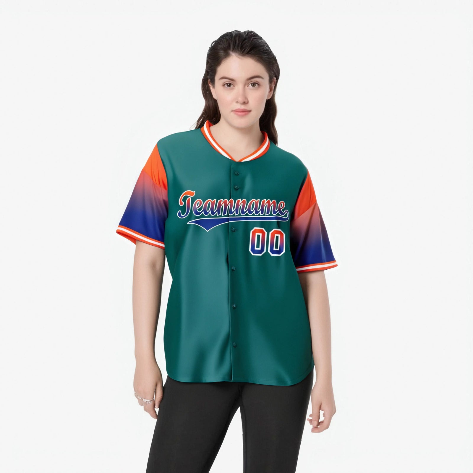 Custom Midnight Green Orange-Royal Blue Gradient Fashion Authentic Baseball Jersey