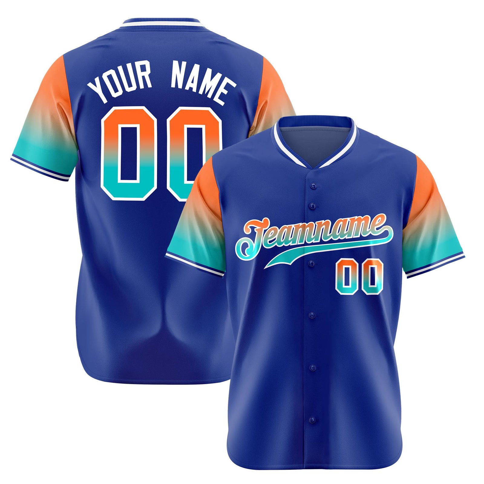 Custom Royal Blue Orange-Aqua Gradient Fashion Authentic Baseball Jersey
