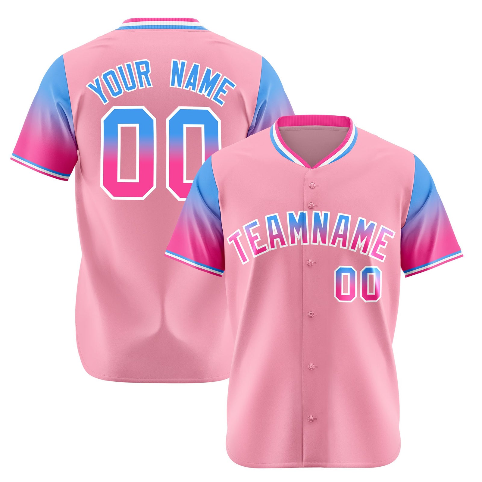 Custom Light Pink Powder Blue-Pink Gradient Fashion Authentic Baseball Jersey