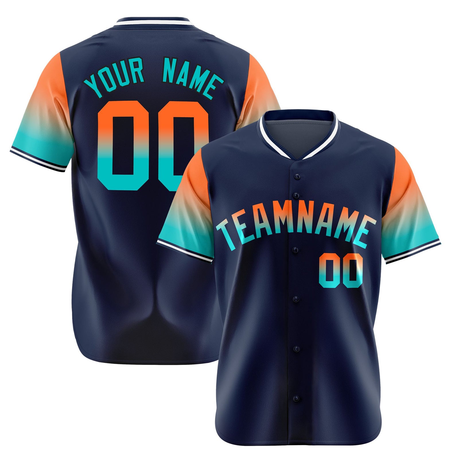 Custom Navy Orange-Aqua Gradient Fashion Authentic Baseball Jersey