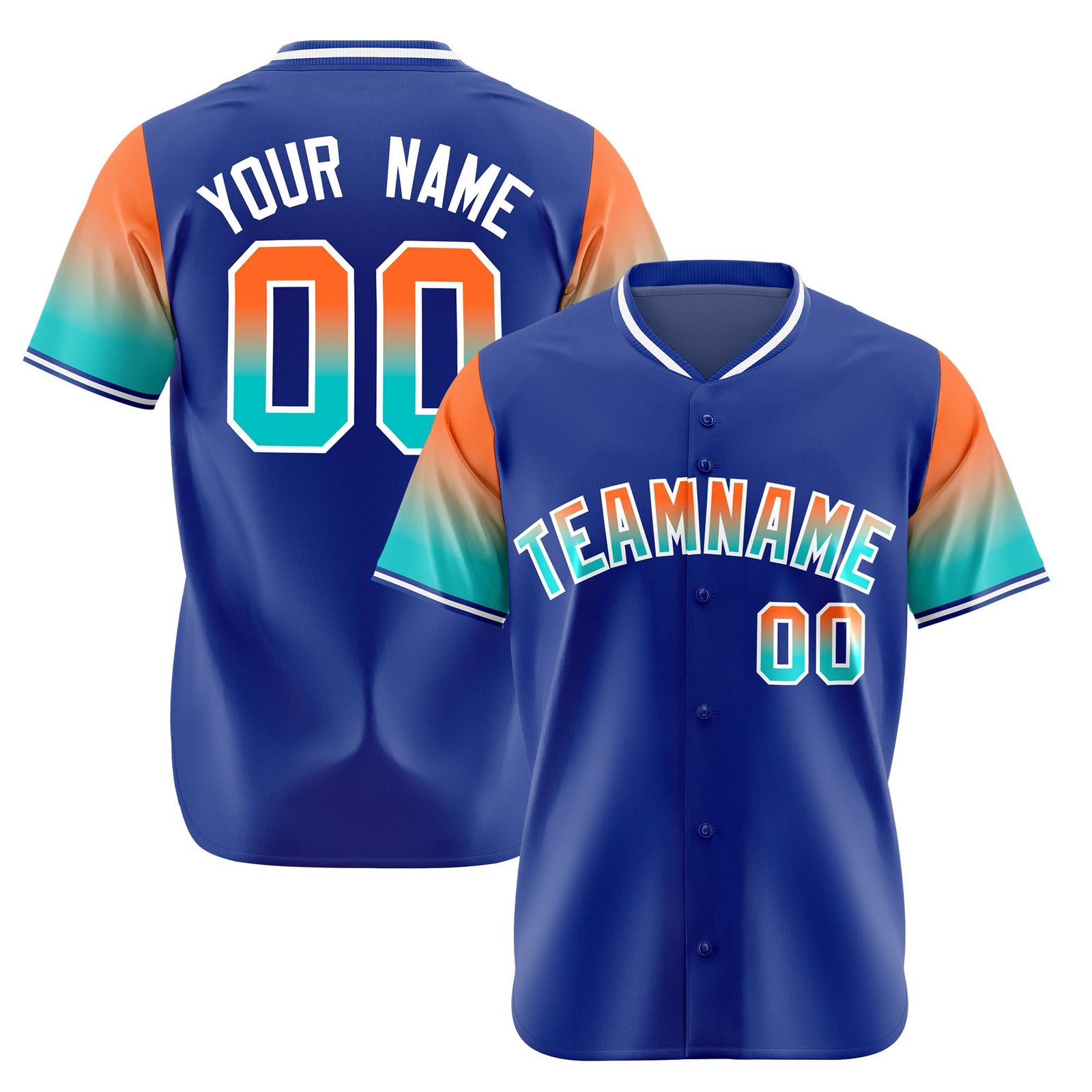 Custom Royal Blue Orange-Aqua Gradient Fashion Authentic Baseball Jersey