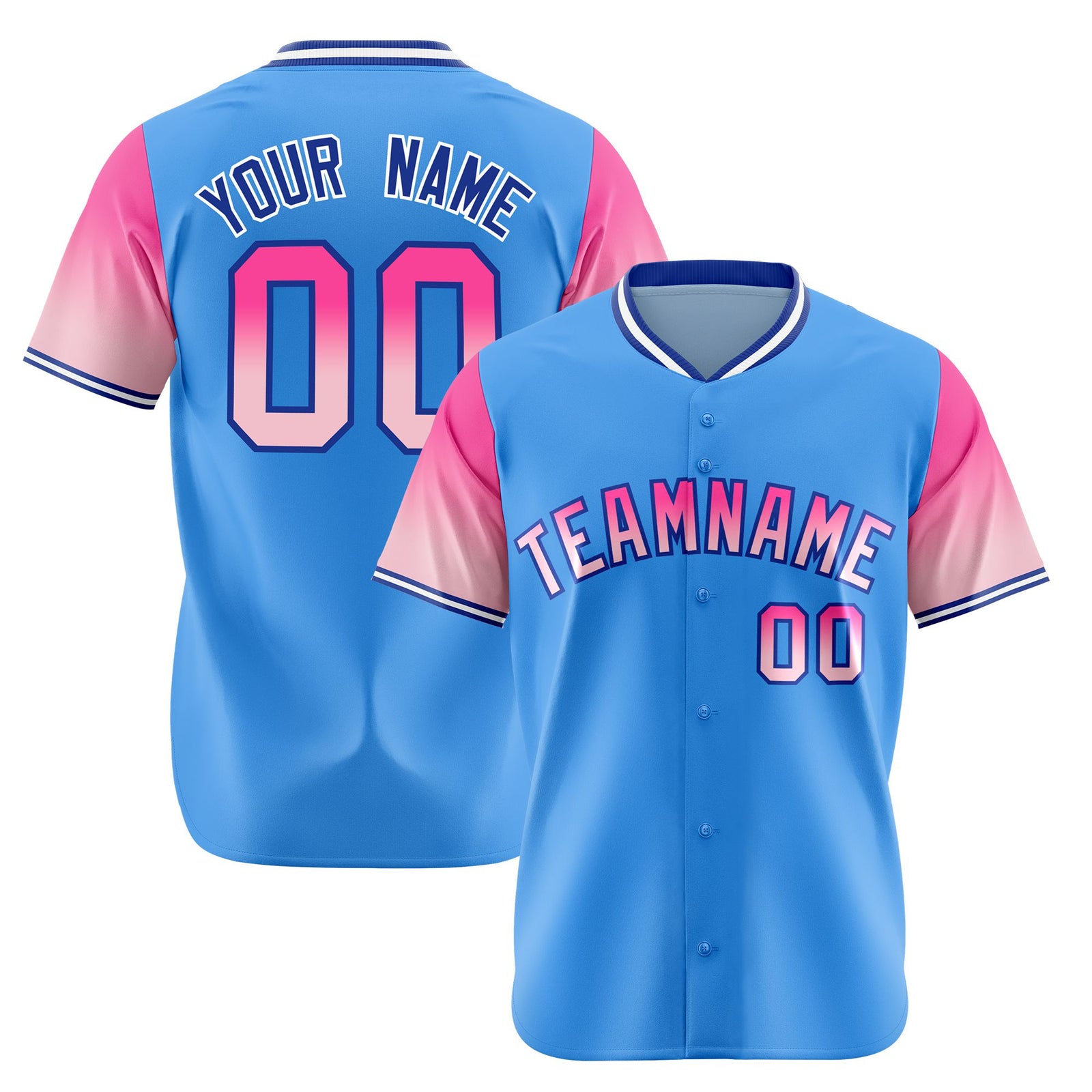 Custom Powder Blue Pink-Light Pink Gradient Fashion Authentic Baseball Jersey