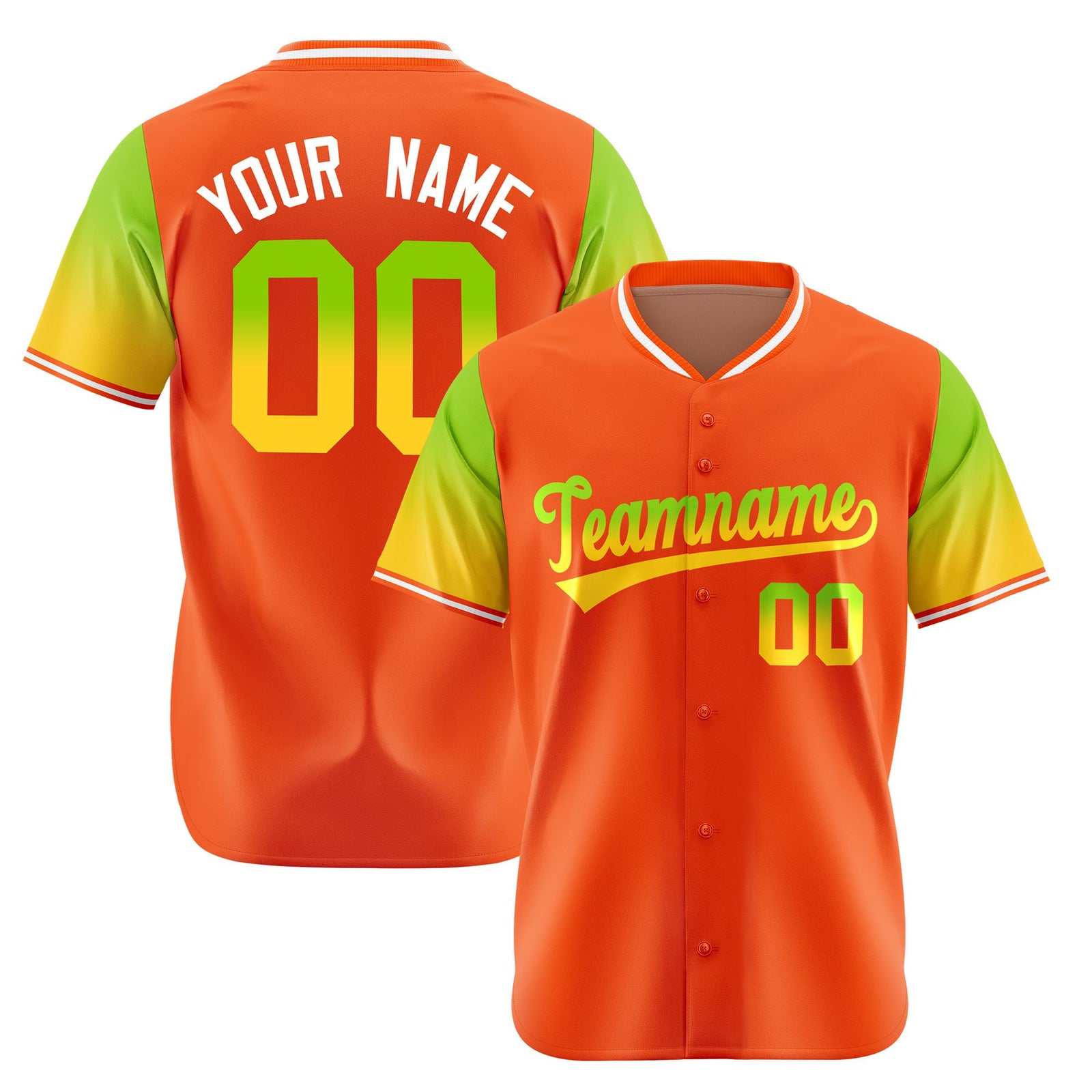 Custom Orange Neon Green-Gold Gradient Fashion Authentic Baseball Jersey