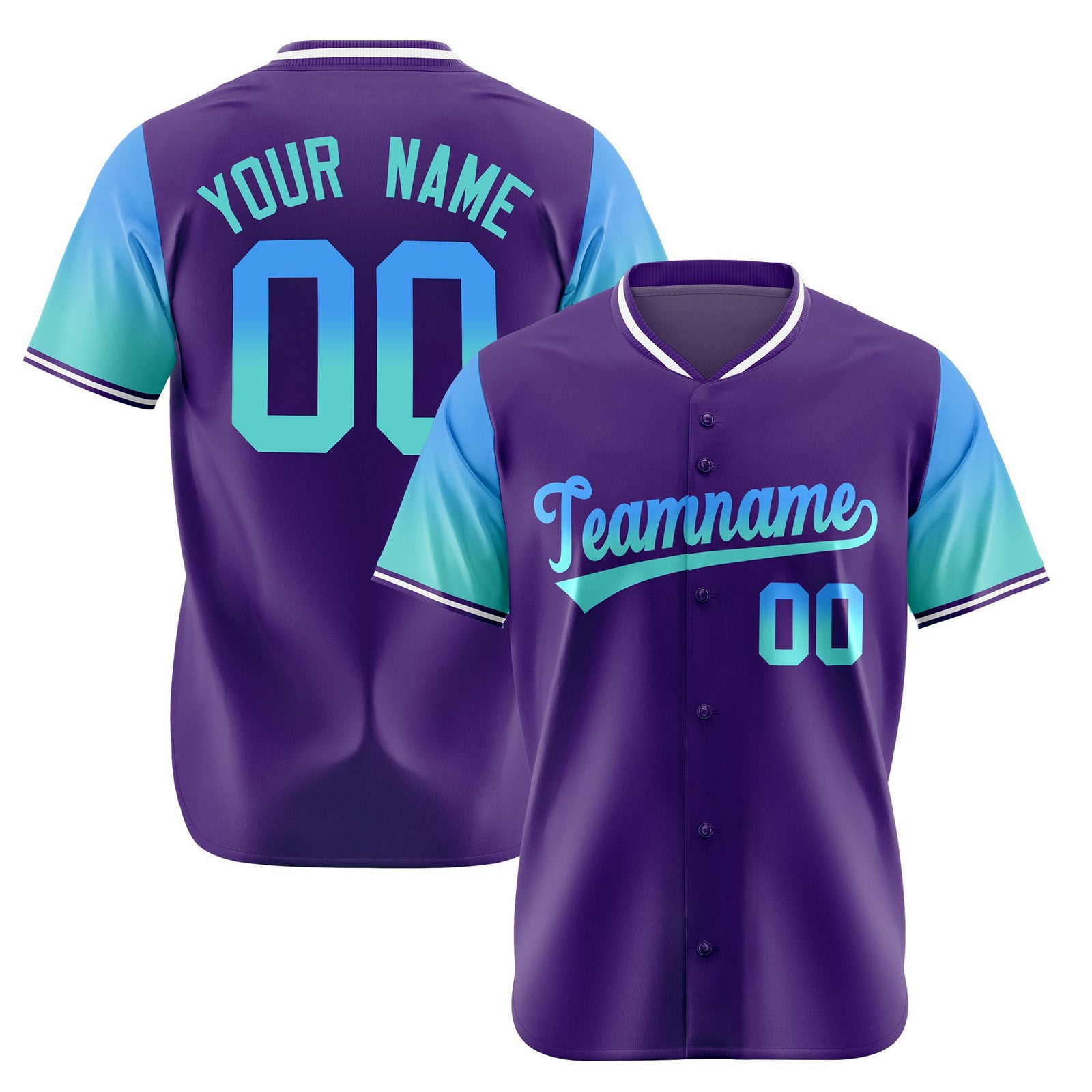 Custom Purple Powder Blue-Aqua Gradient Fashion Authentic Baseball Jersey