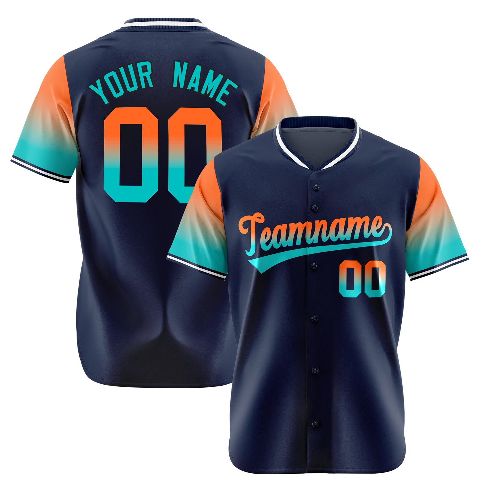 Custom Navy Orange-Aqua Gradient Fashion Authentic Baseball Jersey