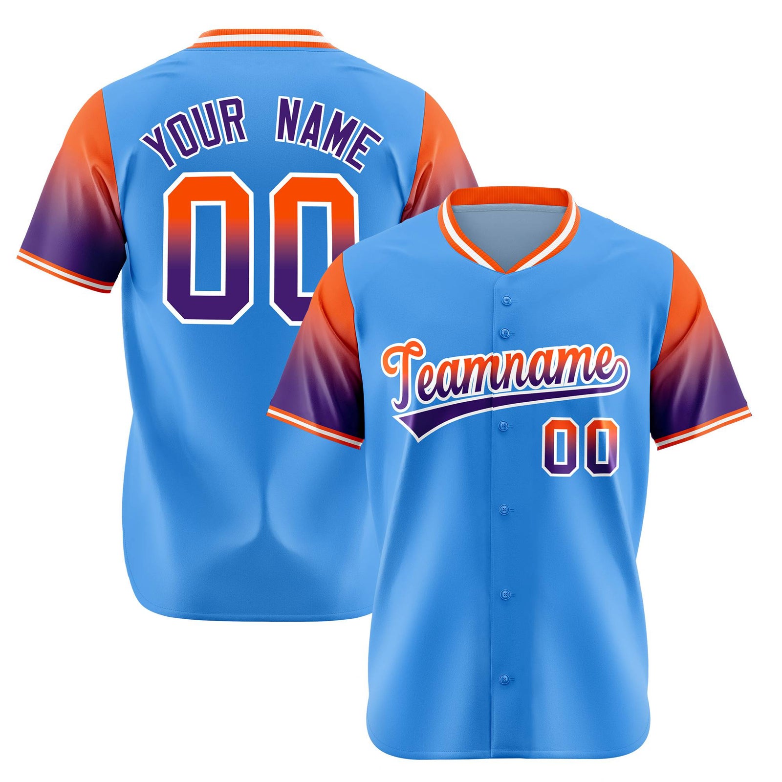 Custom Powder Blue Orange-Purple Gradient Fashion Authentic Baseball Jersey