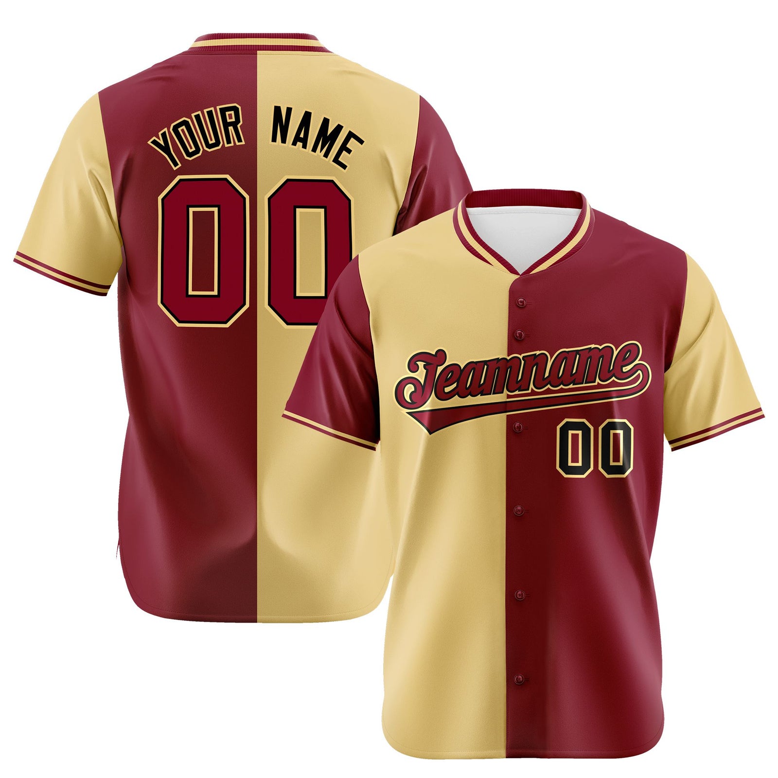 Custom Khaki Crimson Authentic Split Fashion Baseball Jersey