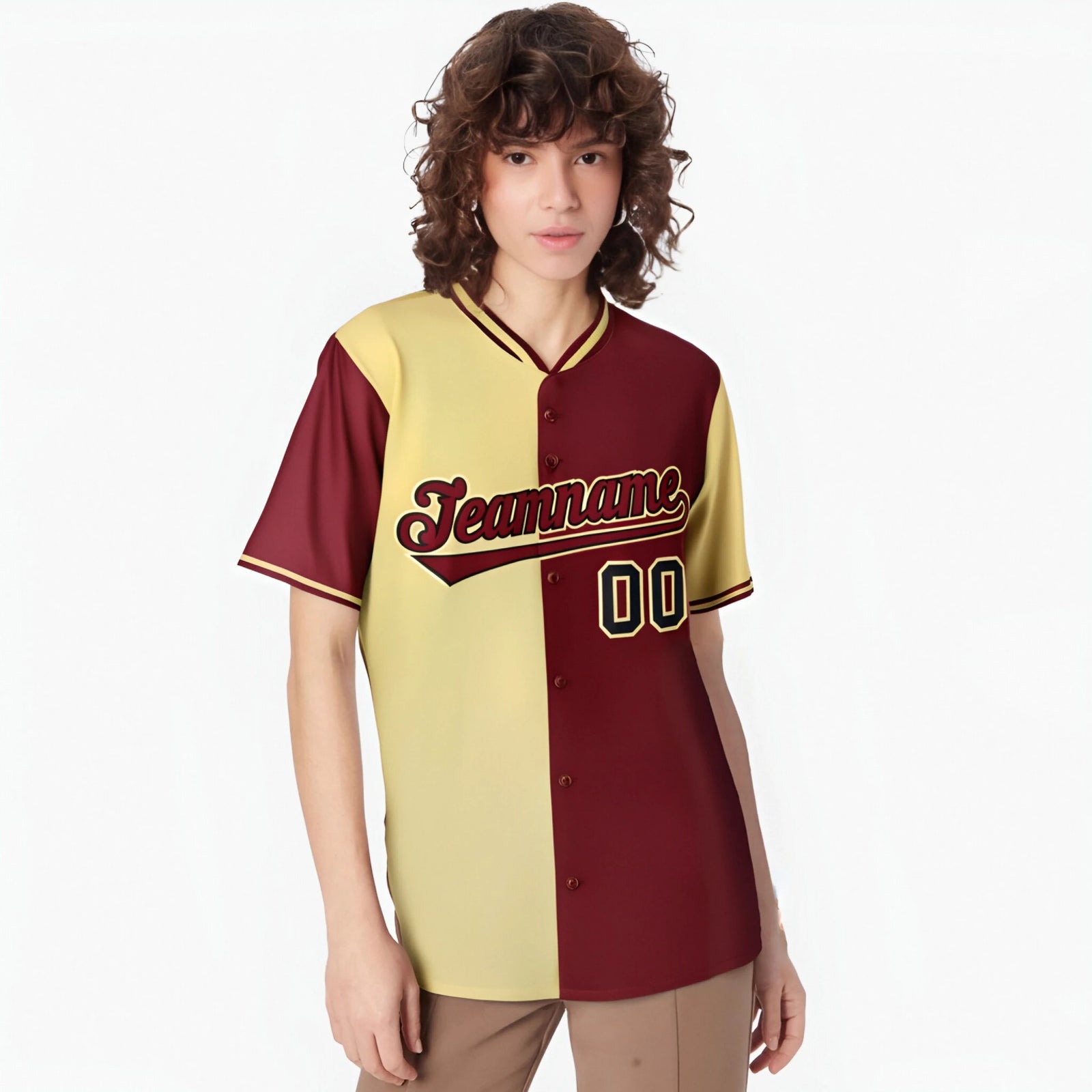 Custom Khaki Crimson Authentic Split Fashion Baseball Jersey