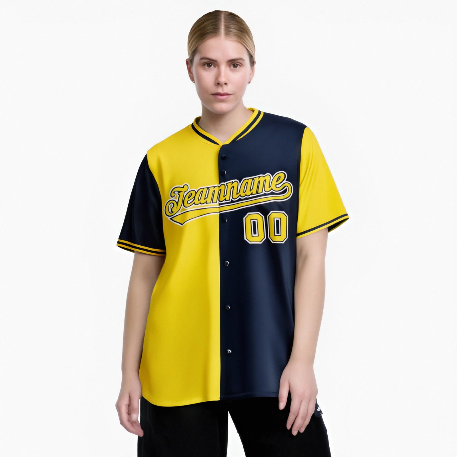 Custom Gold Navy Authentic Split Fashion Baseball Jersey