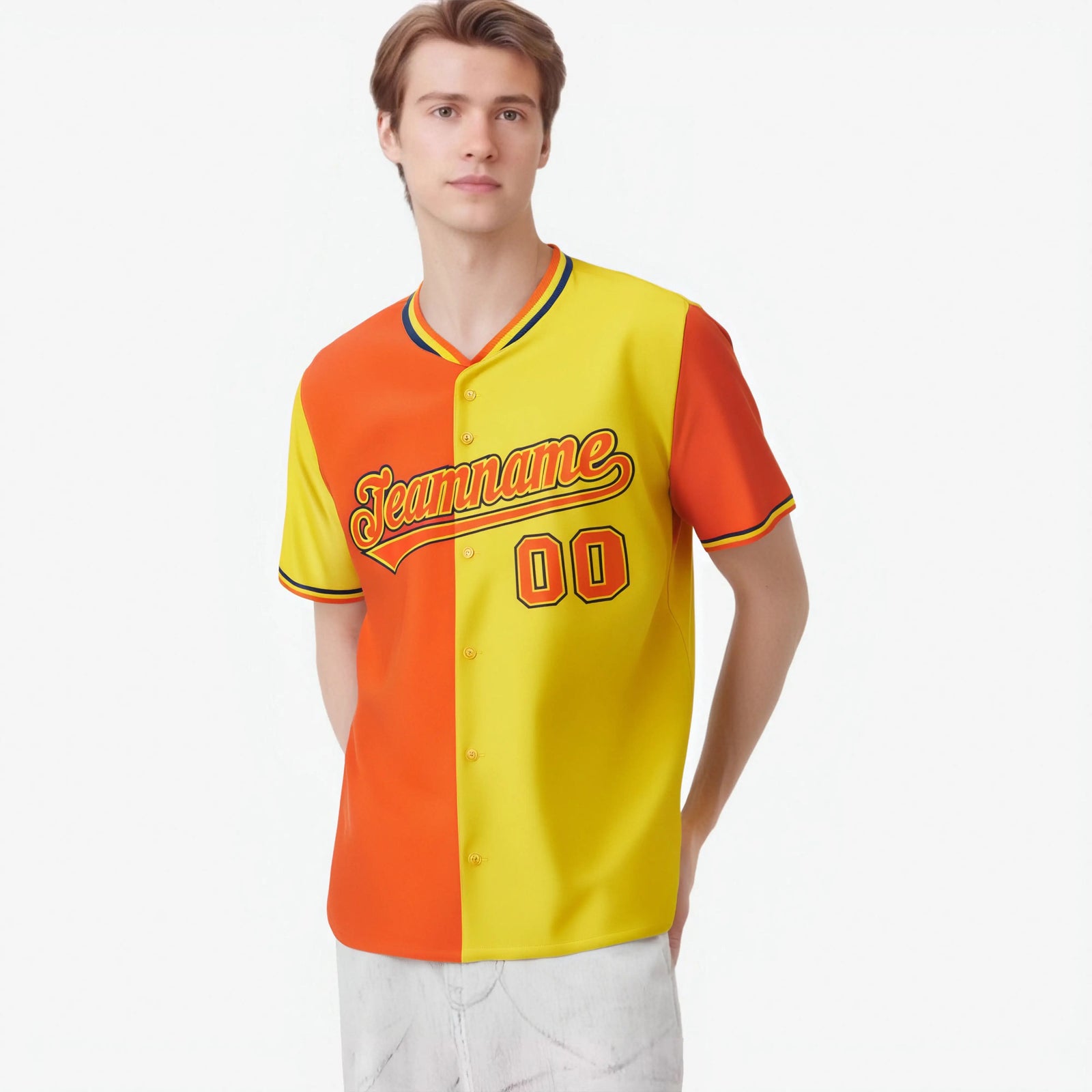 Custom Orange Gold Authentic Split Fashion Baseball Jersey