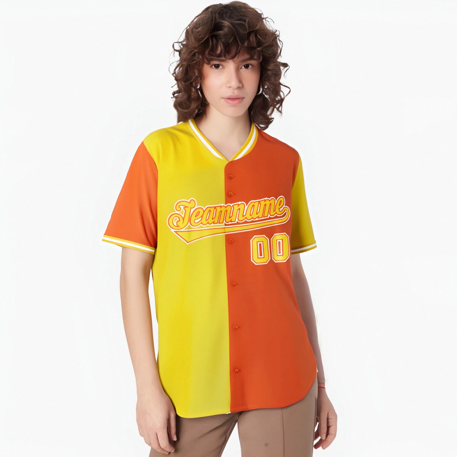 Custom Gold Orange Authentic Split Fashion Baseball Jersey