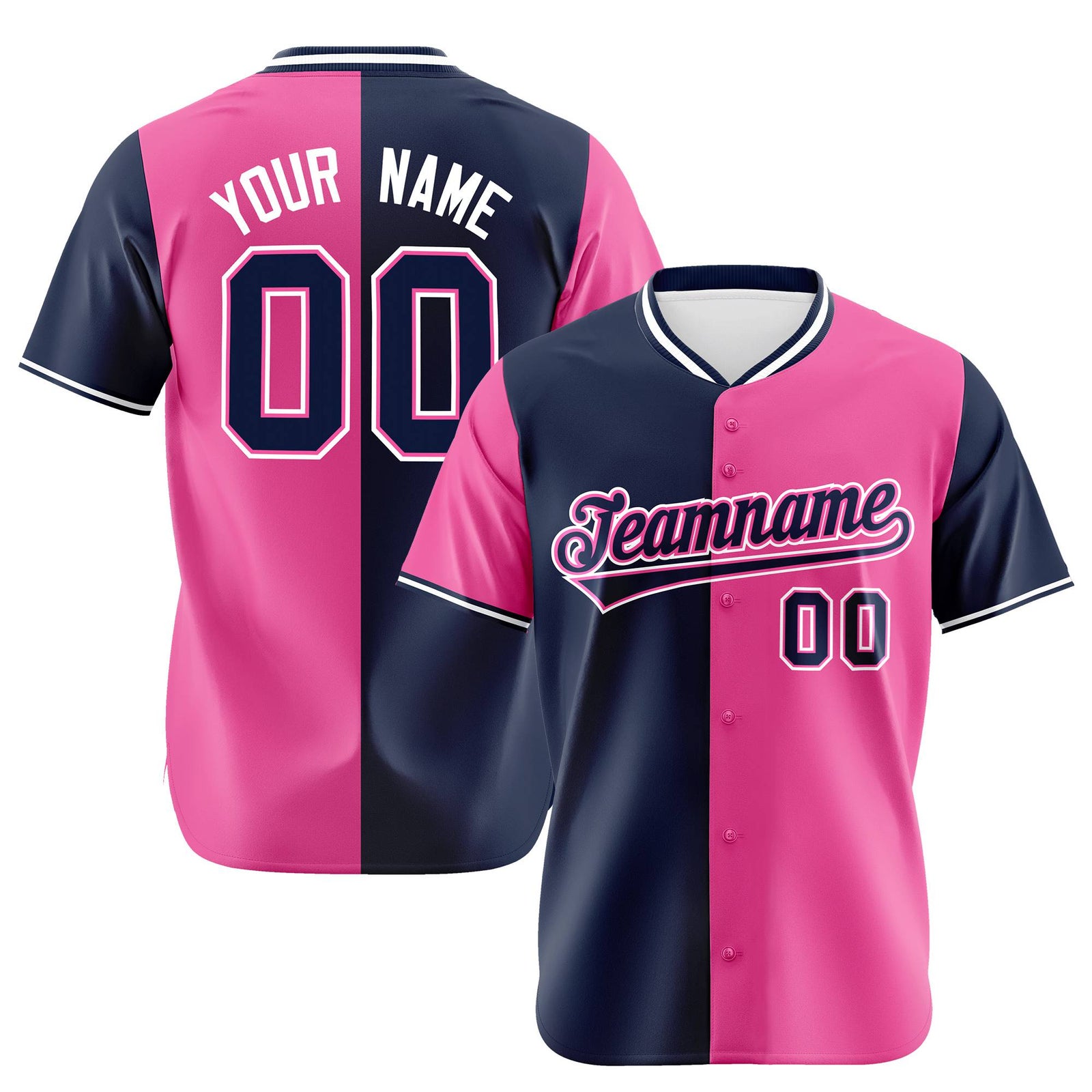 Custom Navy Pink Authentic Split Fashion Baseball Jersey