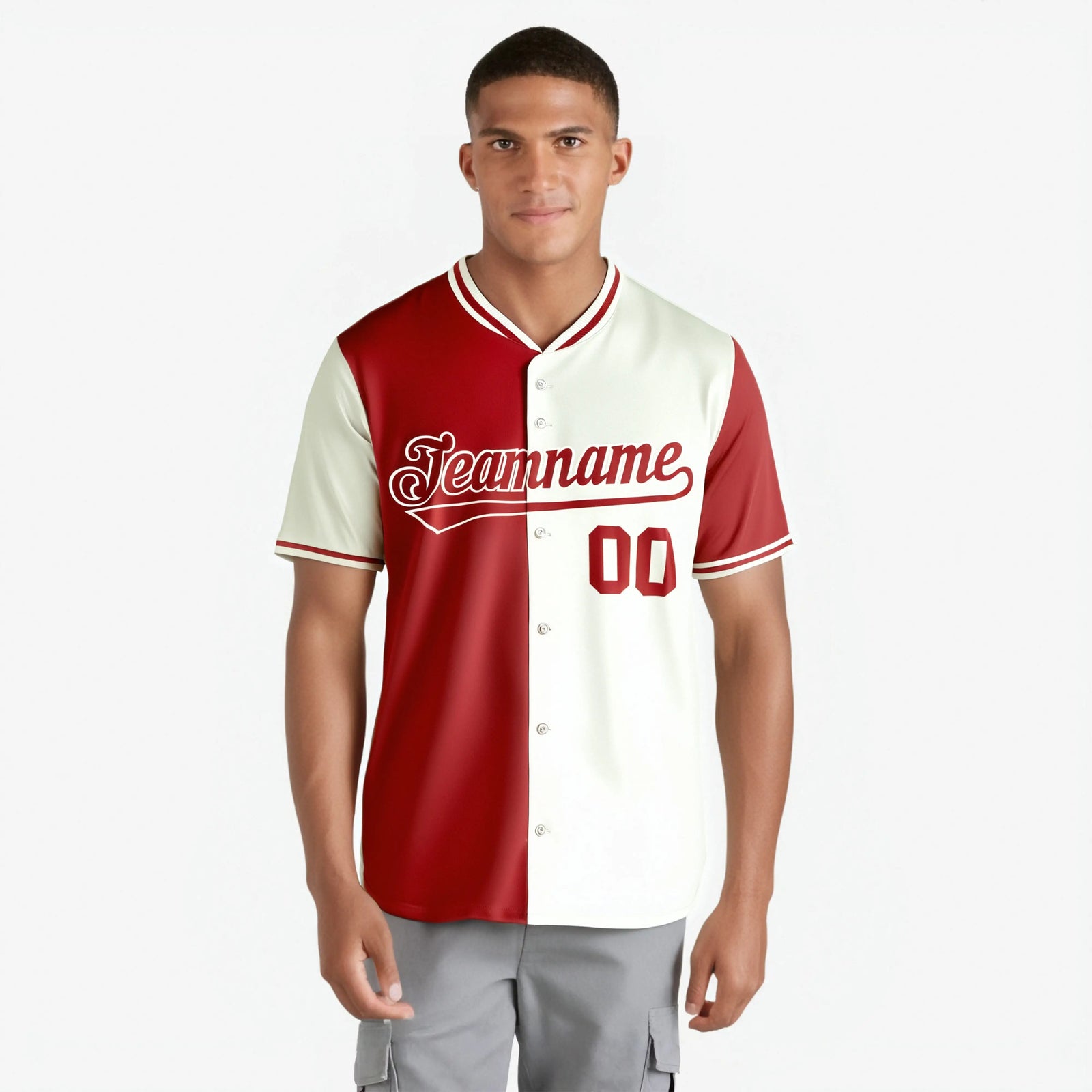 Custom Red Cream Authentic Split Fashion Baseball Jersey