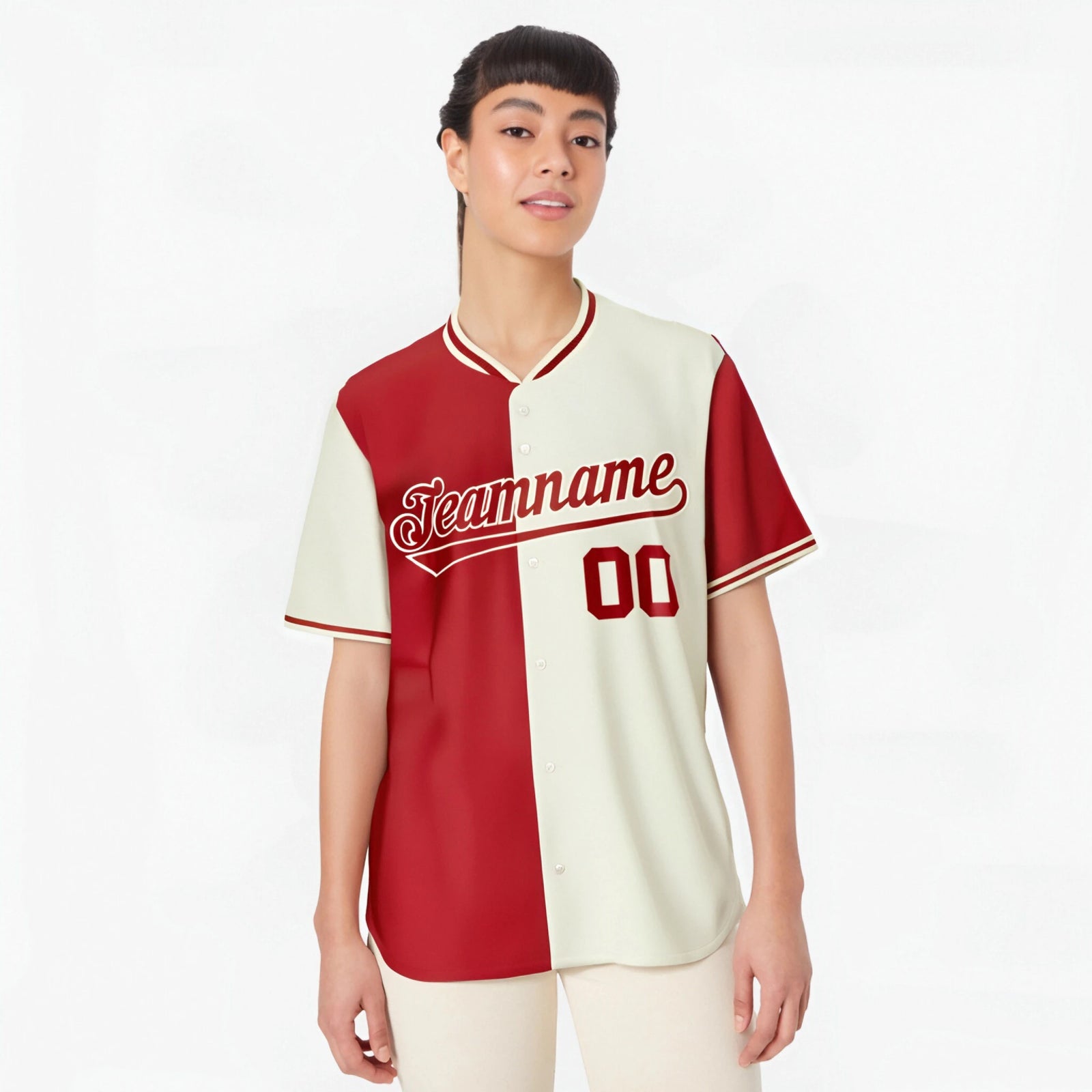 Custom Red Cream Authentic Split Fashion Baseball Jersey